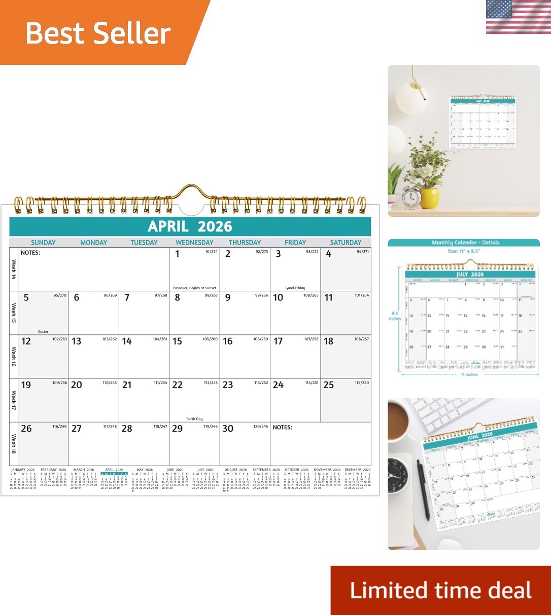Wall Calendar 2026-2027 – Run Now to Jun 2027, 11 x 8.5 In, 20 Calendar, Sma…