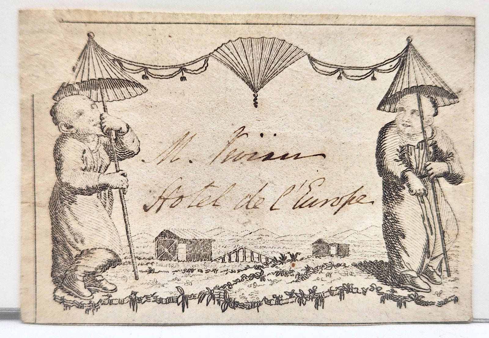 Hotel De L’Europe of Avignon, France Victorian Asian Themed Place Card c.1880s