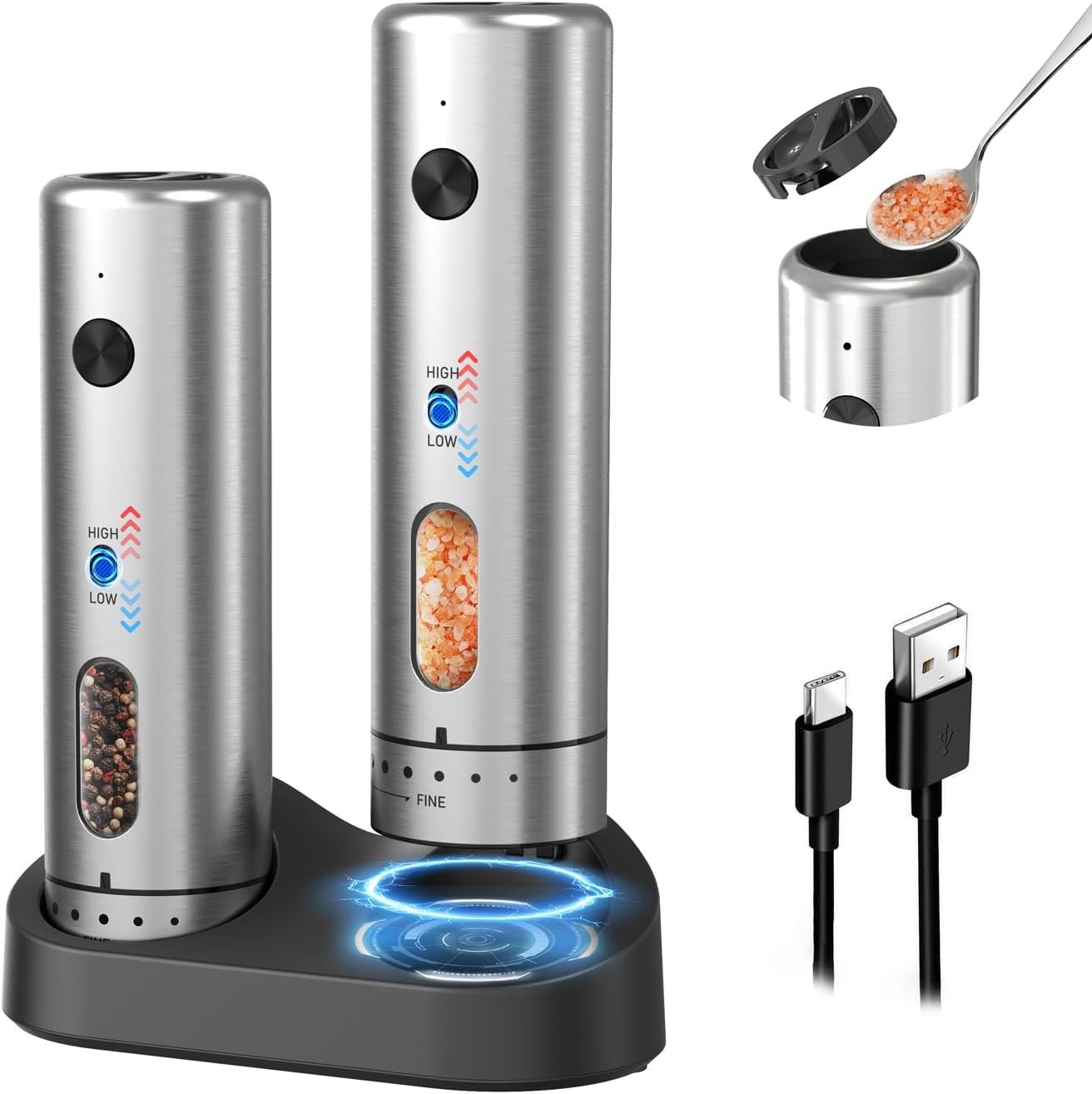 CIRCLE JOY Electric Salt and Pepper Grinder Set with Rechargeable Base…