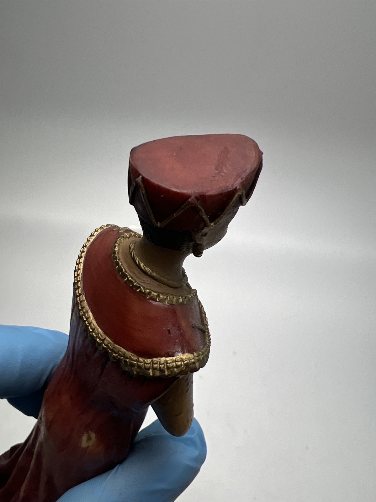 African Woman Figurine in Brown and Gold Dress 1980 S