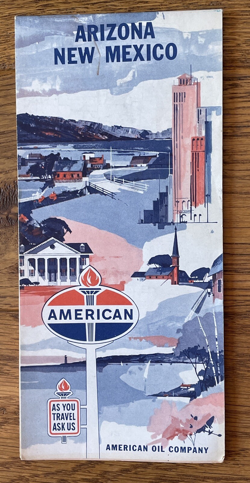 1964 Vintage Travel Highway Road Map Arizona New Mexico American Oil Company