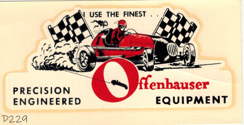 Offenhauser Equipment vintage 60’s water slide decal that measures 4”x1 ½”