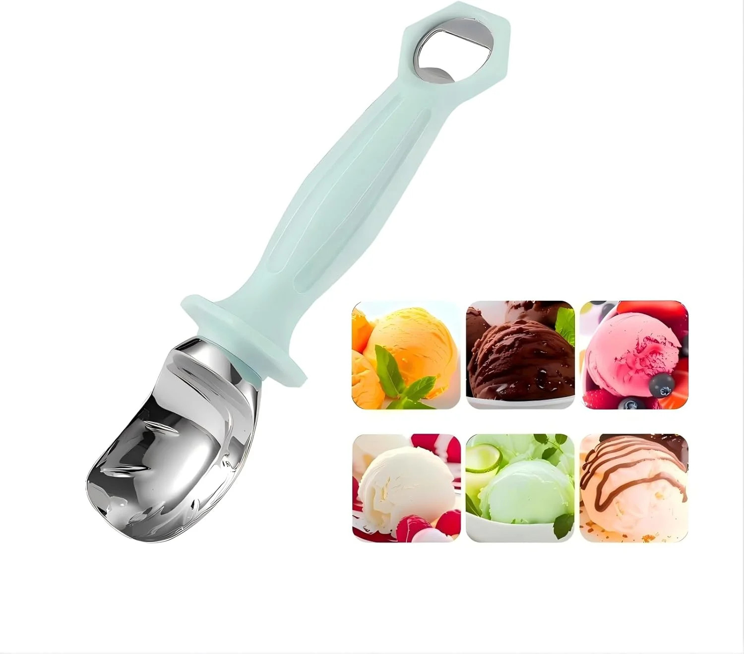Ice Cream Toppings, Ice Cream Scoop with Bottle Opener,8.66 Inch,Green. | Heavy-