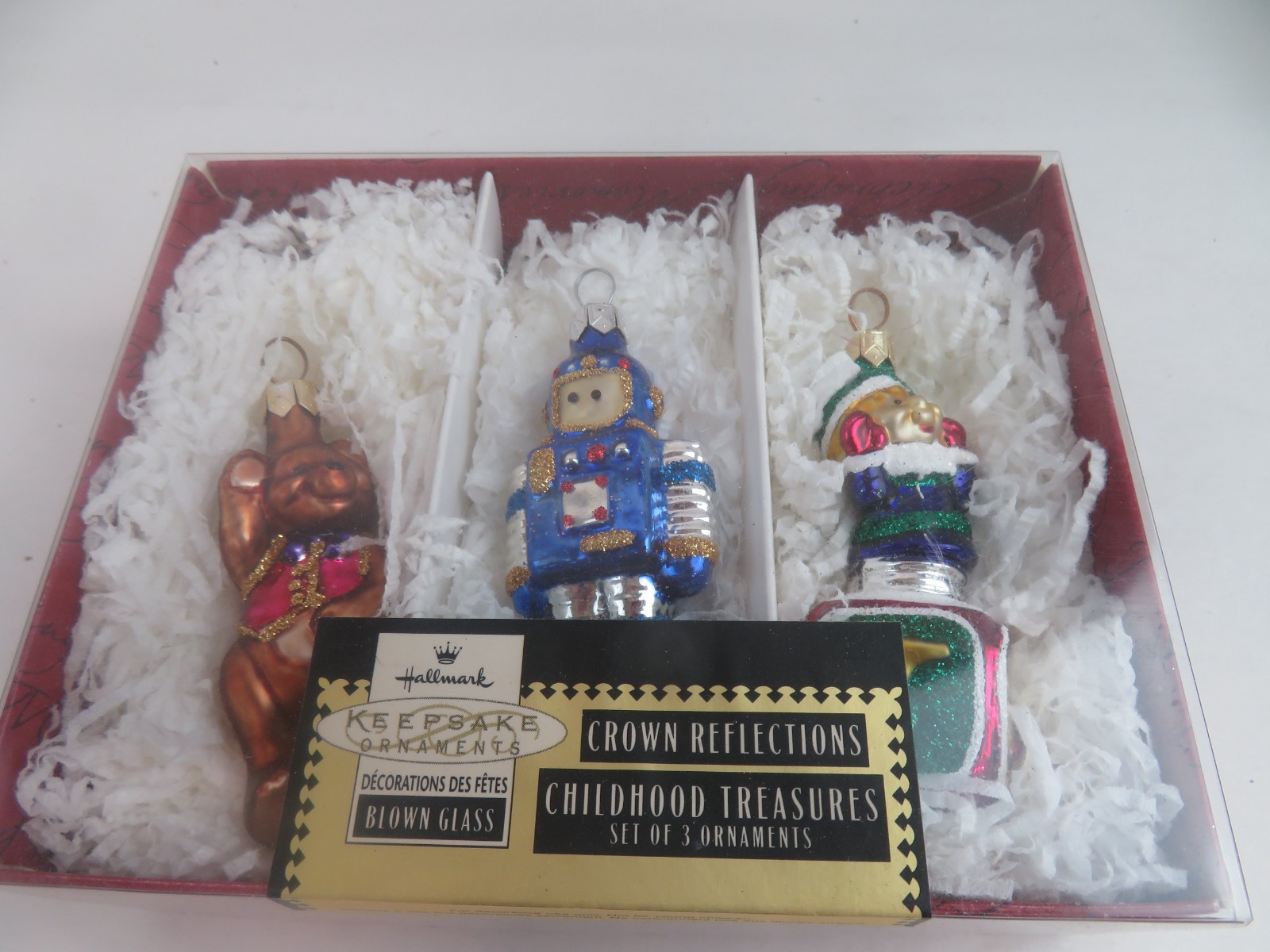 Hallmark Crown Reflections Childhood Treasures Set Of 3 Blown Glass Ornaments
