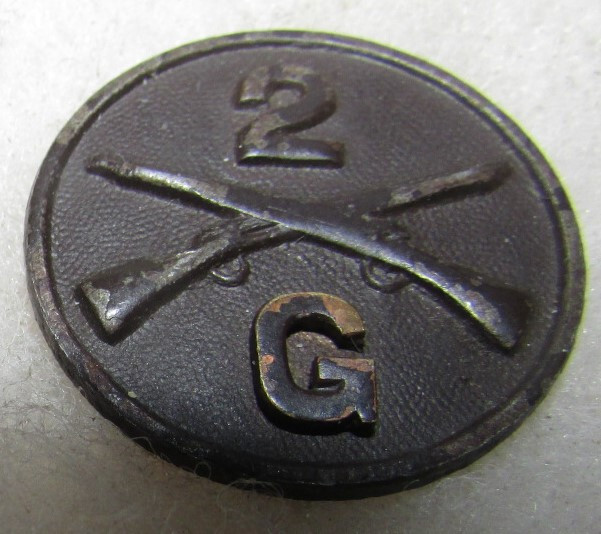 WW1 US 2nd Infantry Regt, “G” Company Collar Disc with nut and post.
