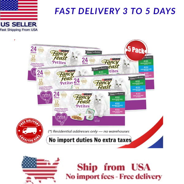 5 Pack Fancy Feast Petites Wet Cat Food Topper Variety Pack 2.8 oz, Count of 12