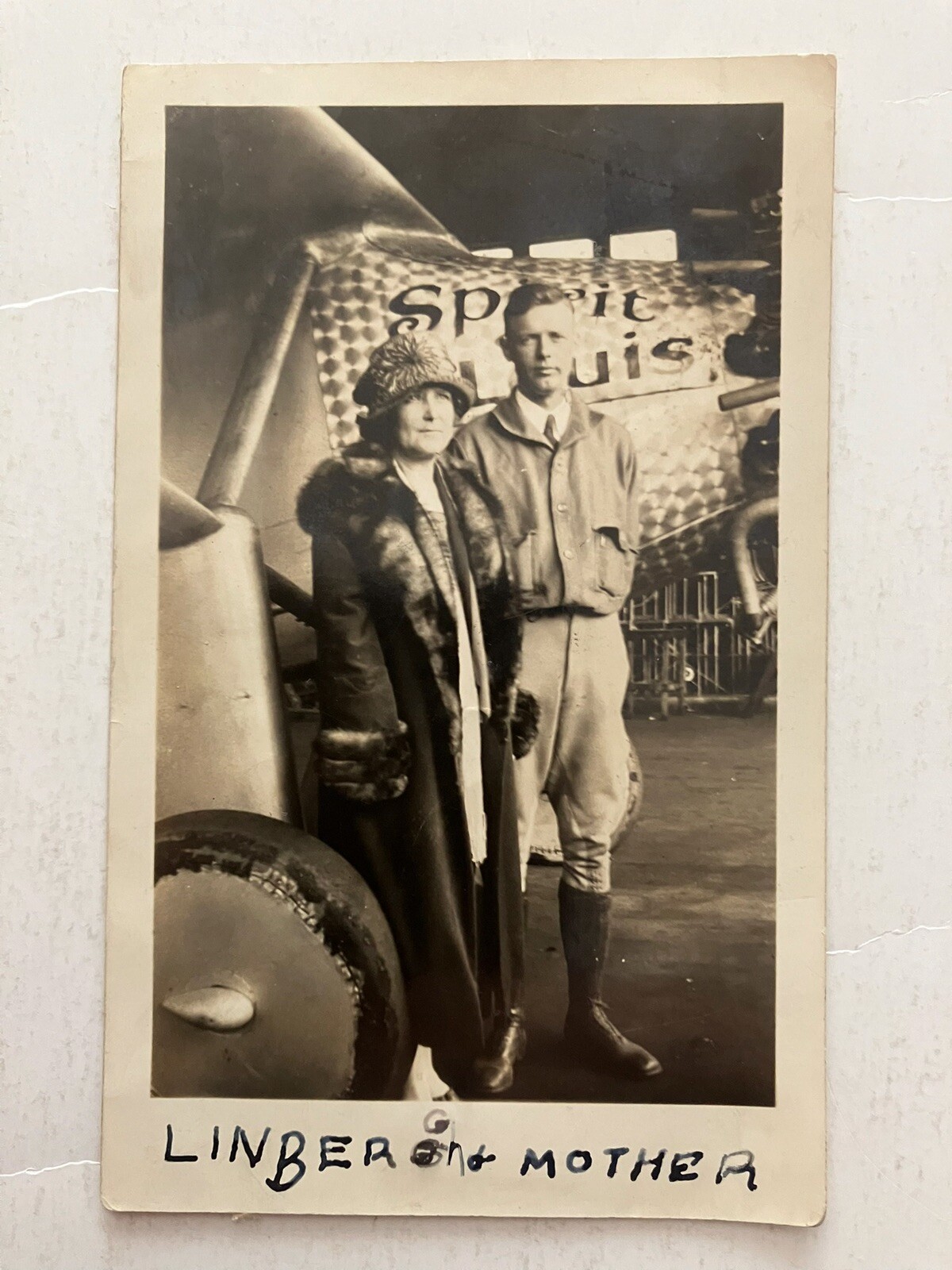 Charles Lindbergh Circa 1927 Photo w/ Mother Spirit of St. Louis Airplane