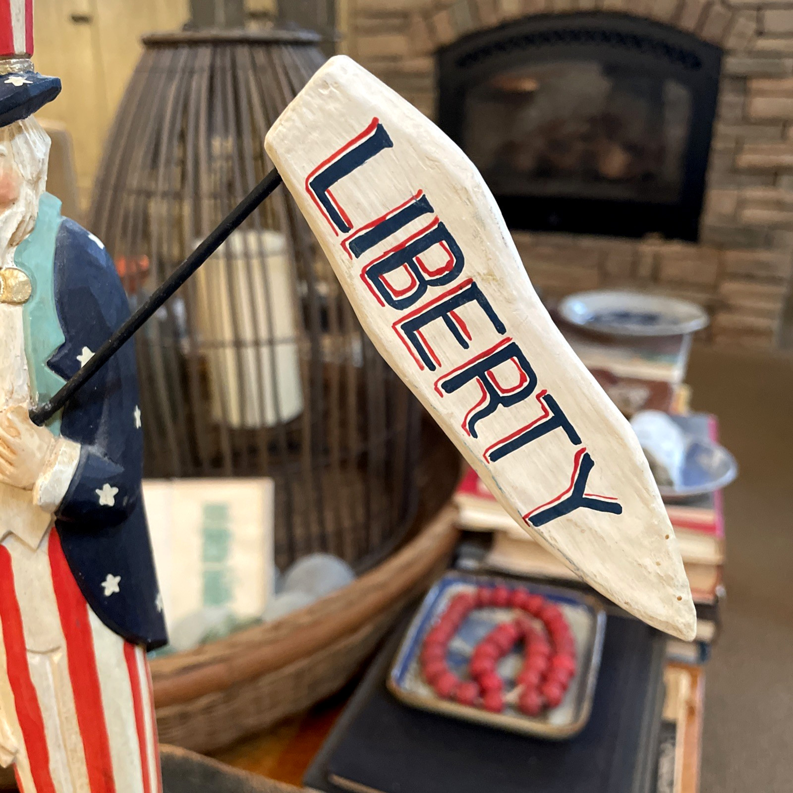 James Haddon Uncle Sam Hand Carved Wood Figure Liberty Flag Folk Art Americana