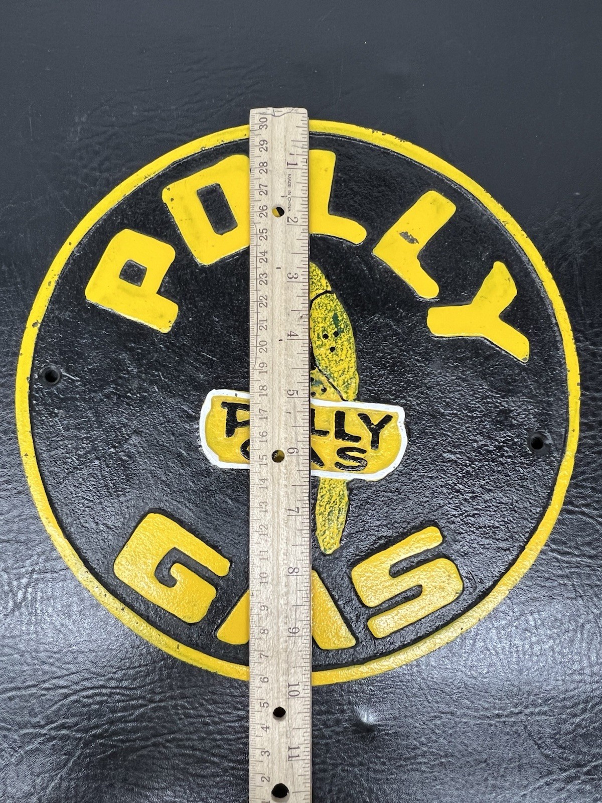 Heavy Polly Gas Logo Advertising 10” Cast Iron Sign Circular Embossed Metal