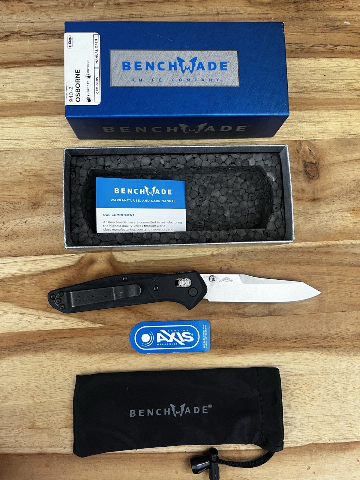 Benchmade 940-2 Osborne Pocketknife Axis Manual Reverse Tanto S30V G10 Authentic
