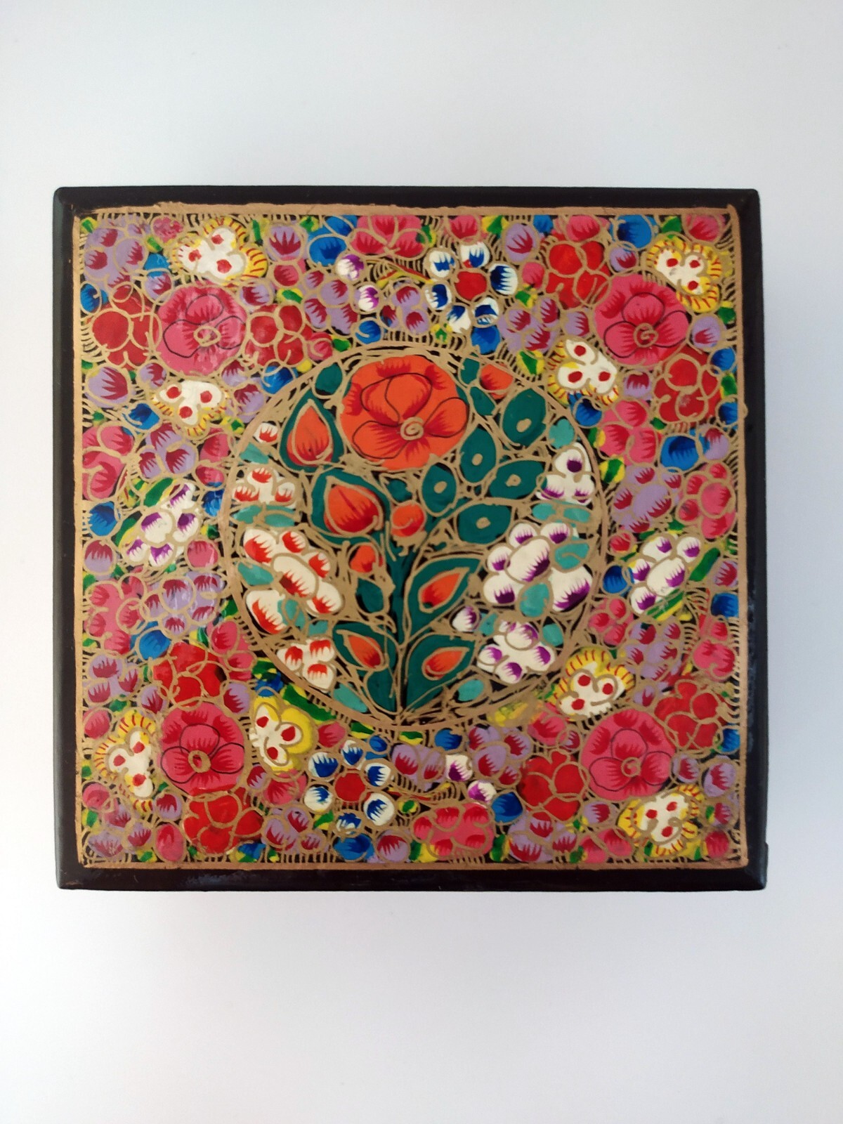 Indian folk Art coaster set Kashmiri Paper mache Hand Painted lacquer 6 coasters