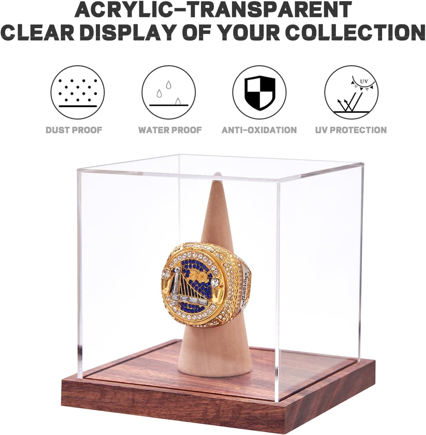 Championship Ring Display Case, No Assembly Required Clear Transparent