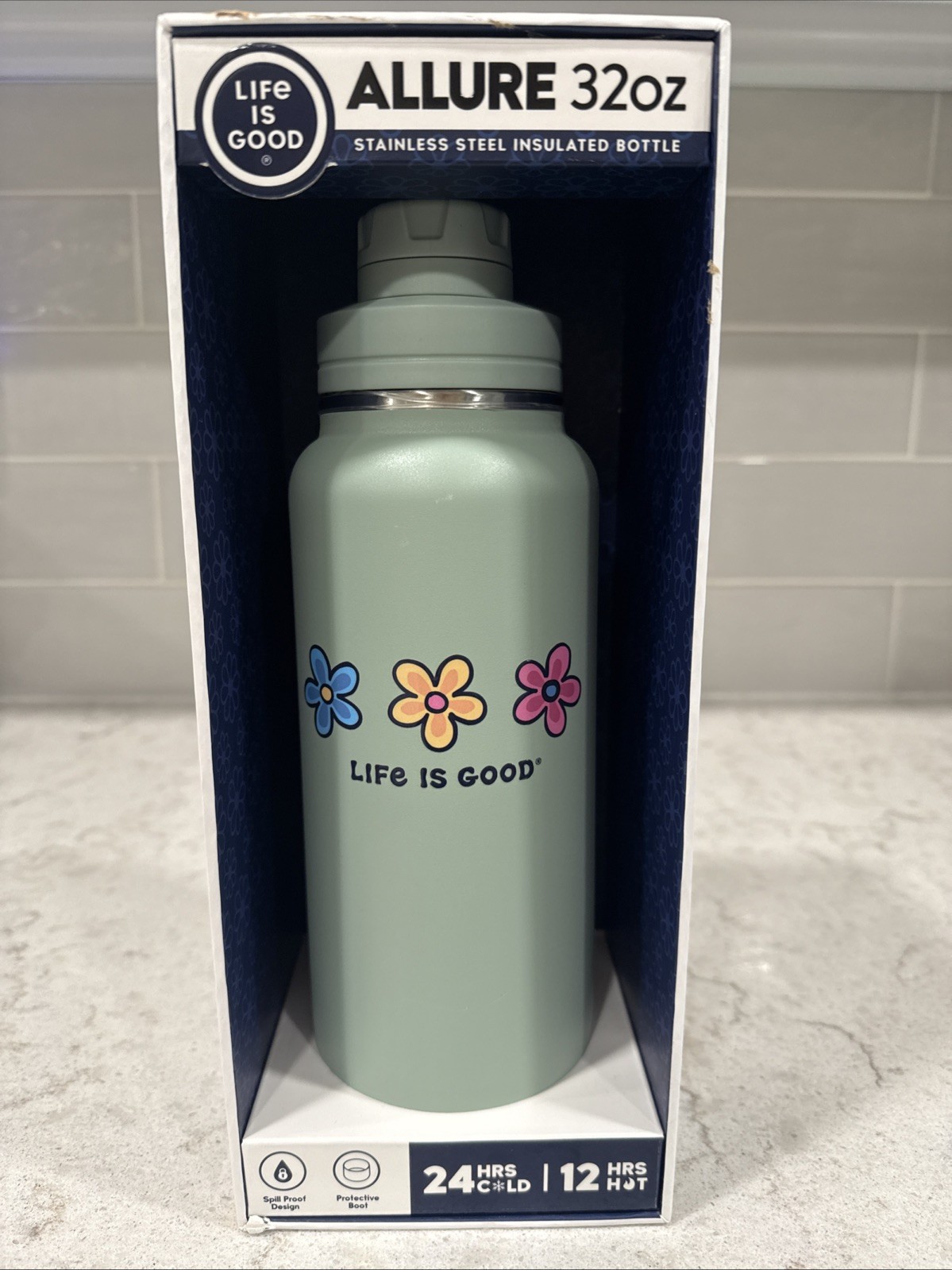 DAISY FLOWERS Life Is Good Hot / Cold 32oz ALLURE Travel Mug Thermos Steel NEW