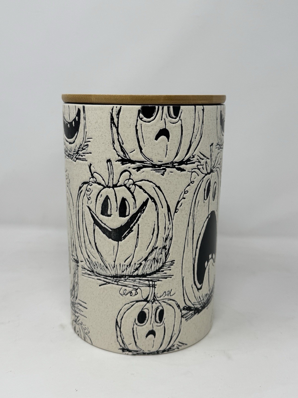 Eli + Ana Ceramic Pumpkin Jack O’Lantern Faces Canister Wood Lid Halloween VHTF