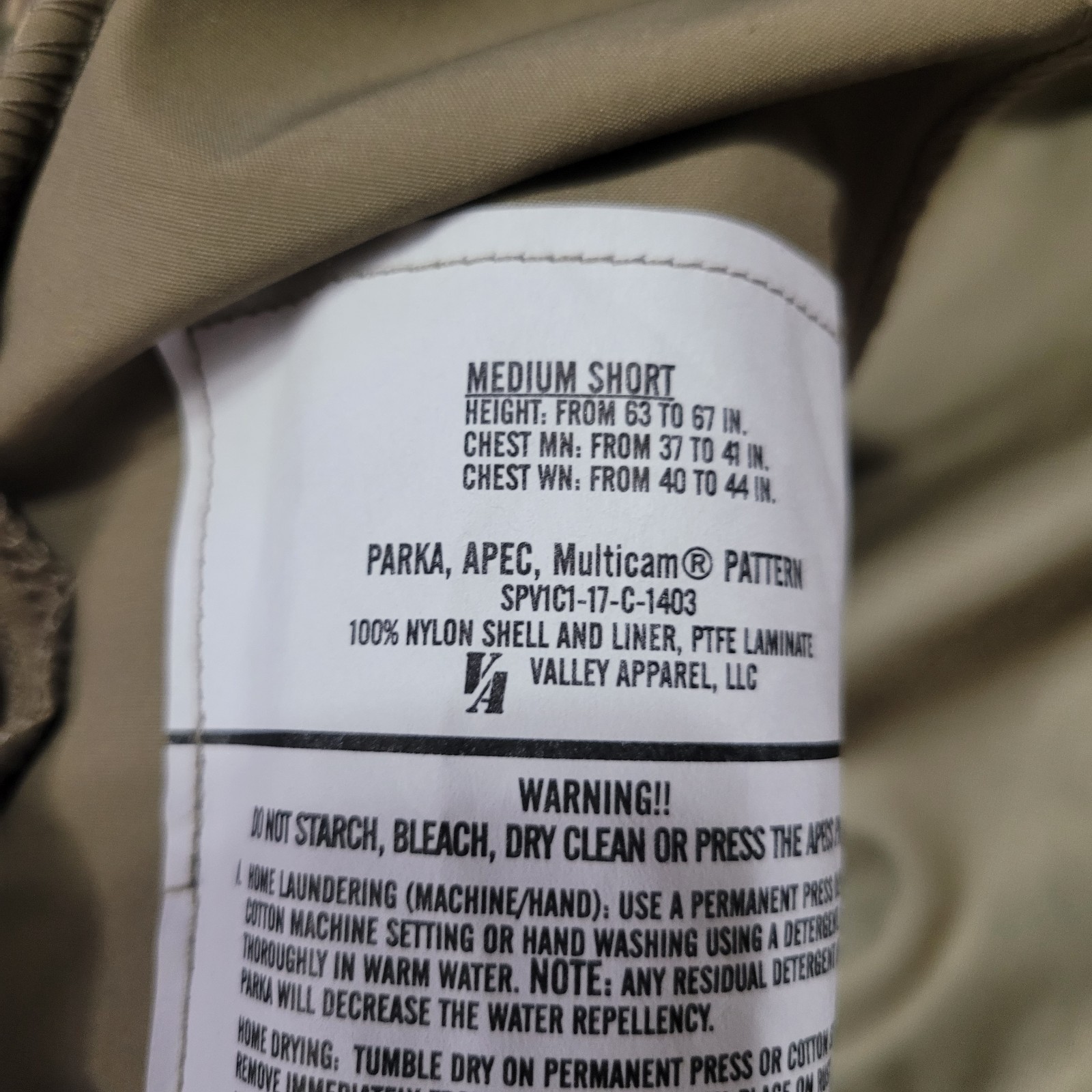 Valley Apparel APECS Parka Jacket in Multicam Size Medium Short Made in USA