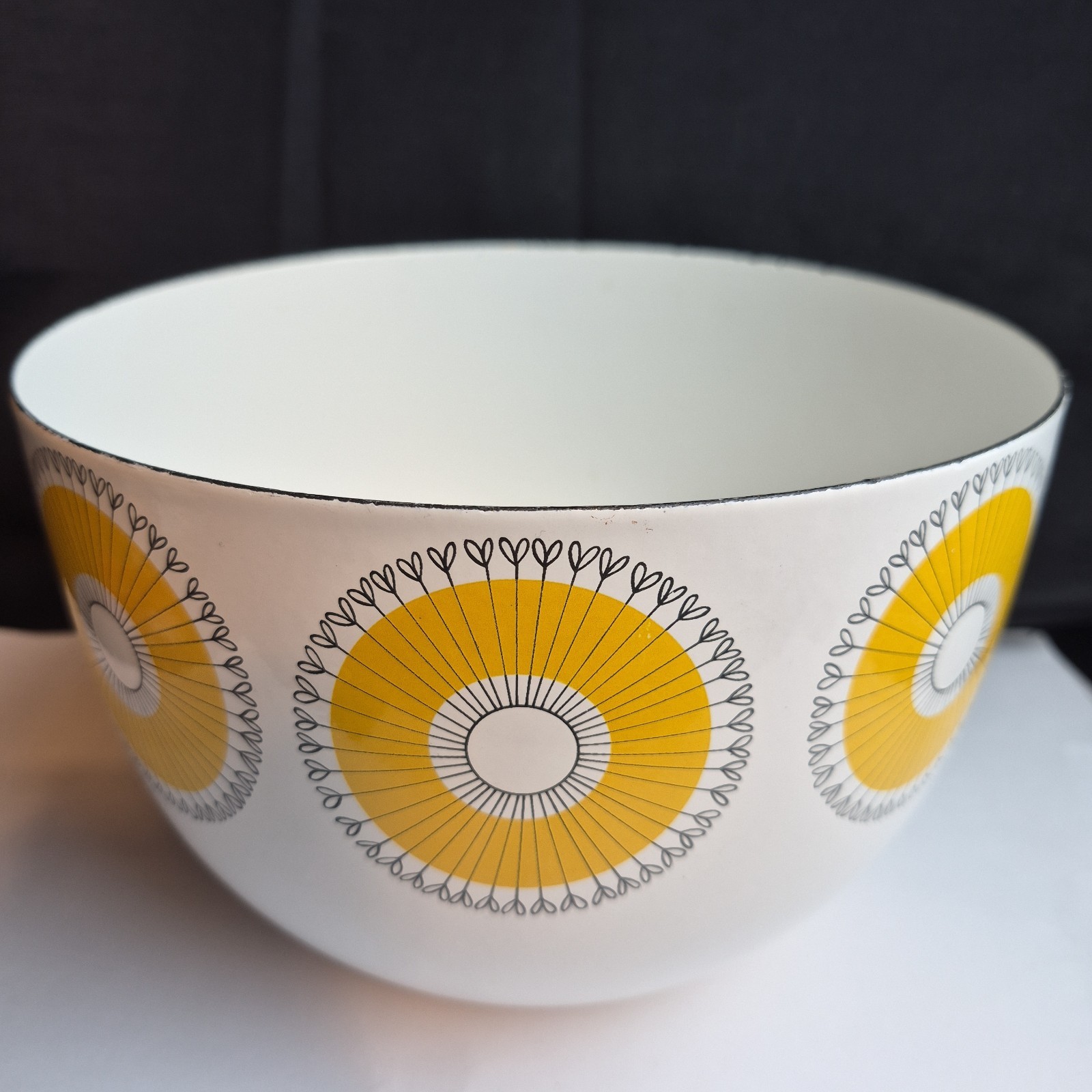 Vintage Finel Arabia Finland Kehra Yellow Enamel Bowl Kaj Franck Uosikkinen MCM