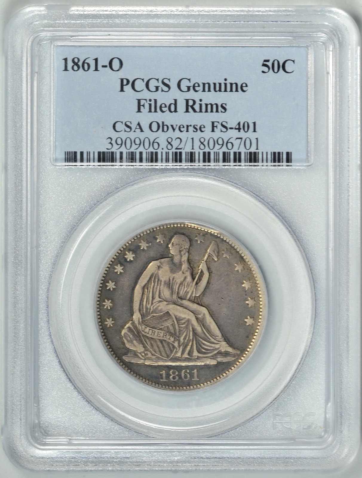 1861-O 50c Genuine Seated Half