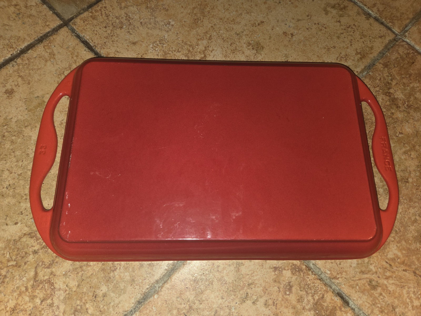 Le Creuset Rectangle Enameled Cast Iron Griddle Grill Pan Red 33 Made In France