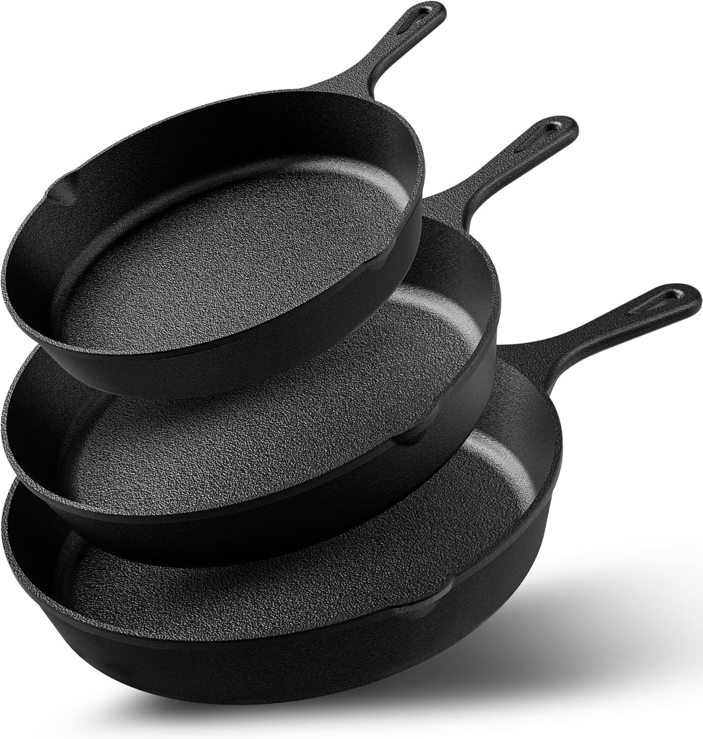 Premium Cast iron Skillets 3 Piece Set Pre-Seasoned Fry Pan (6″, 8″ & 10″)-Black