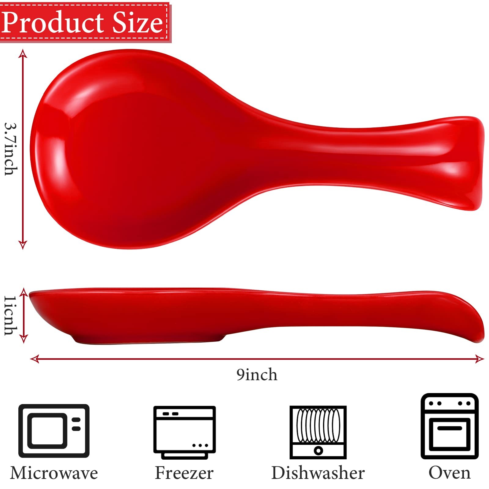 Patelai Ceramic Spoon Rest Holder Stovetop for Kitchen Basic Style, Red