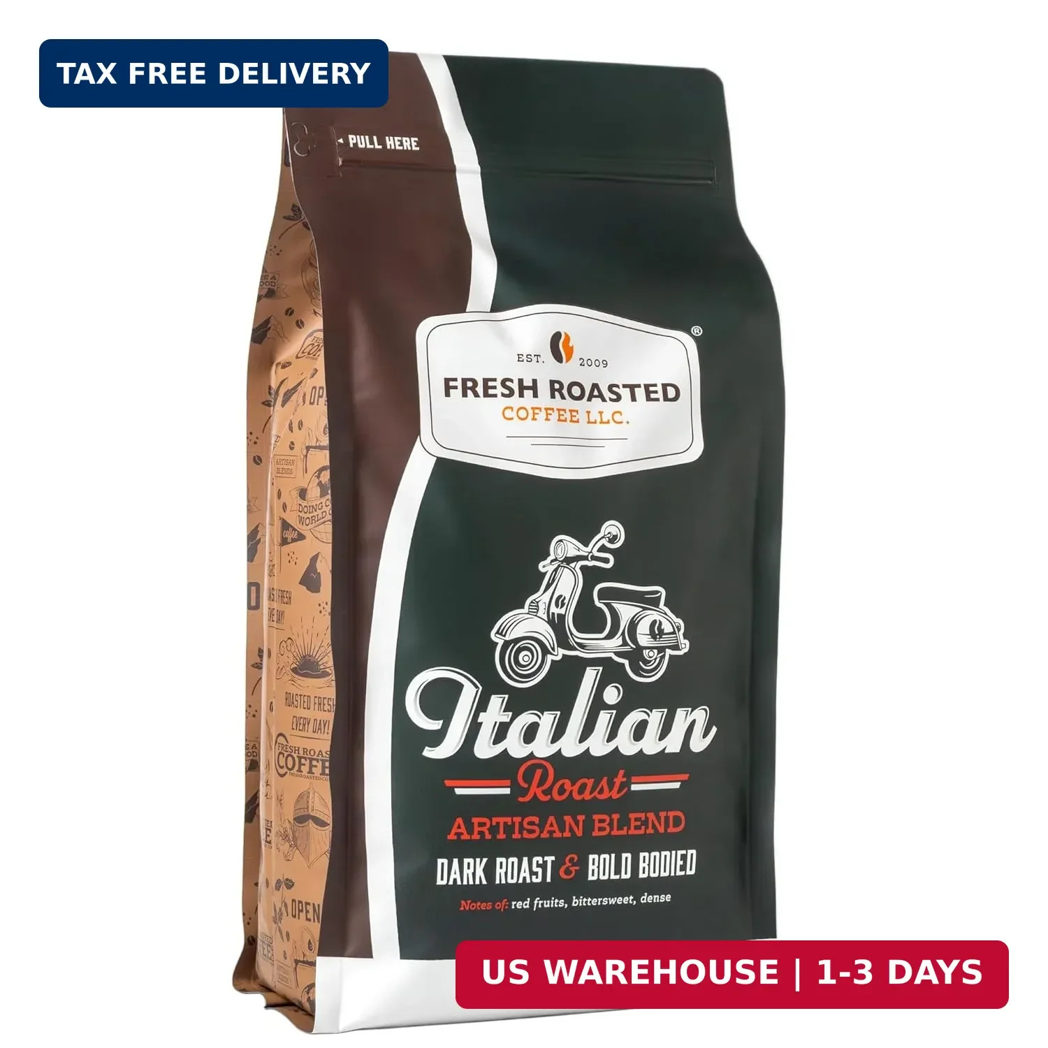 Fresh Roasted Coffee, Italian Roast Whole Bean Coffee, Dark Roast, Kosher, 5 lb