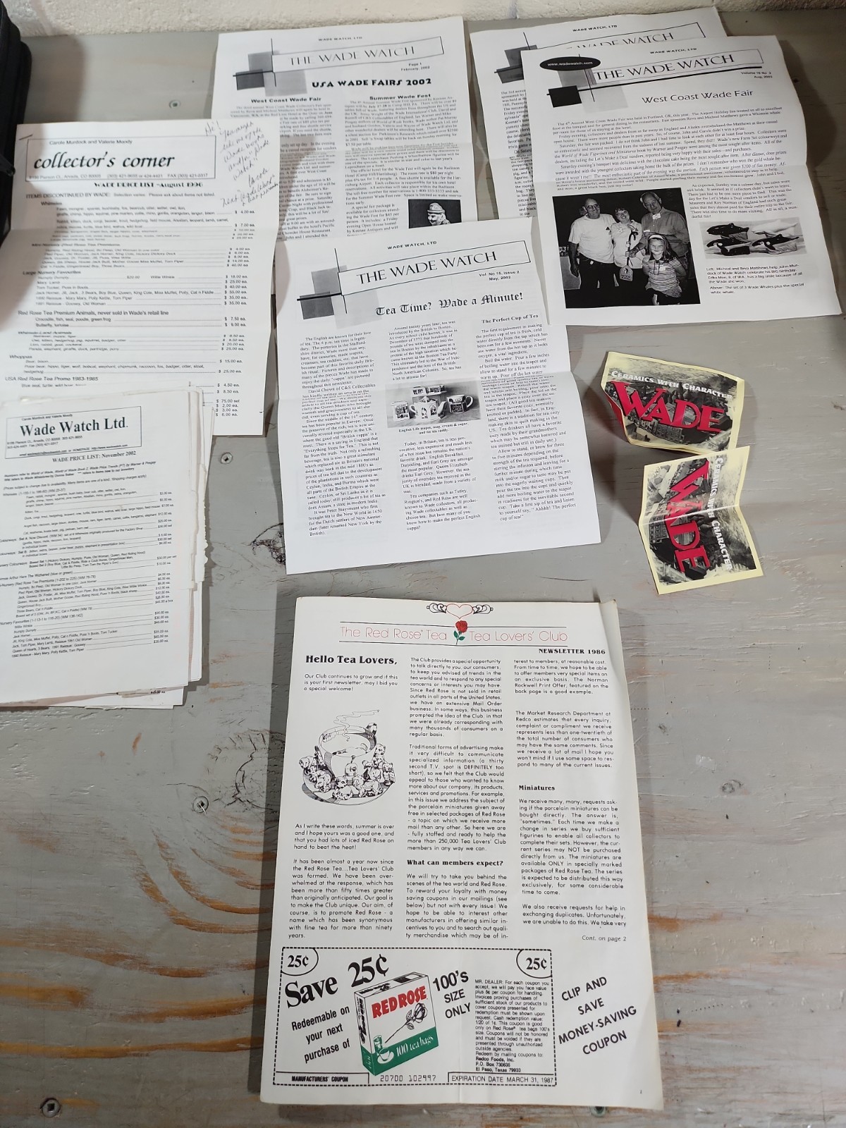Wade of England, Red Rose Tea Tea Lovers Club Newsletter 1986 + Wade Watch 01-03