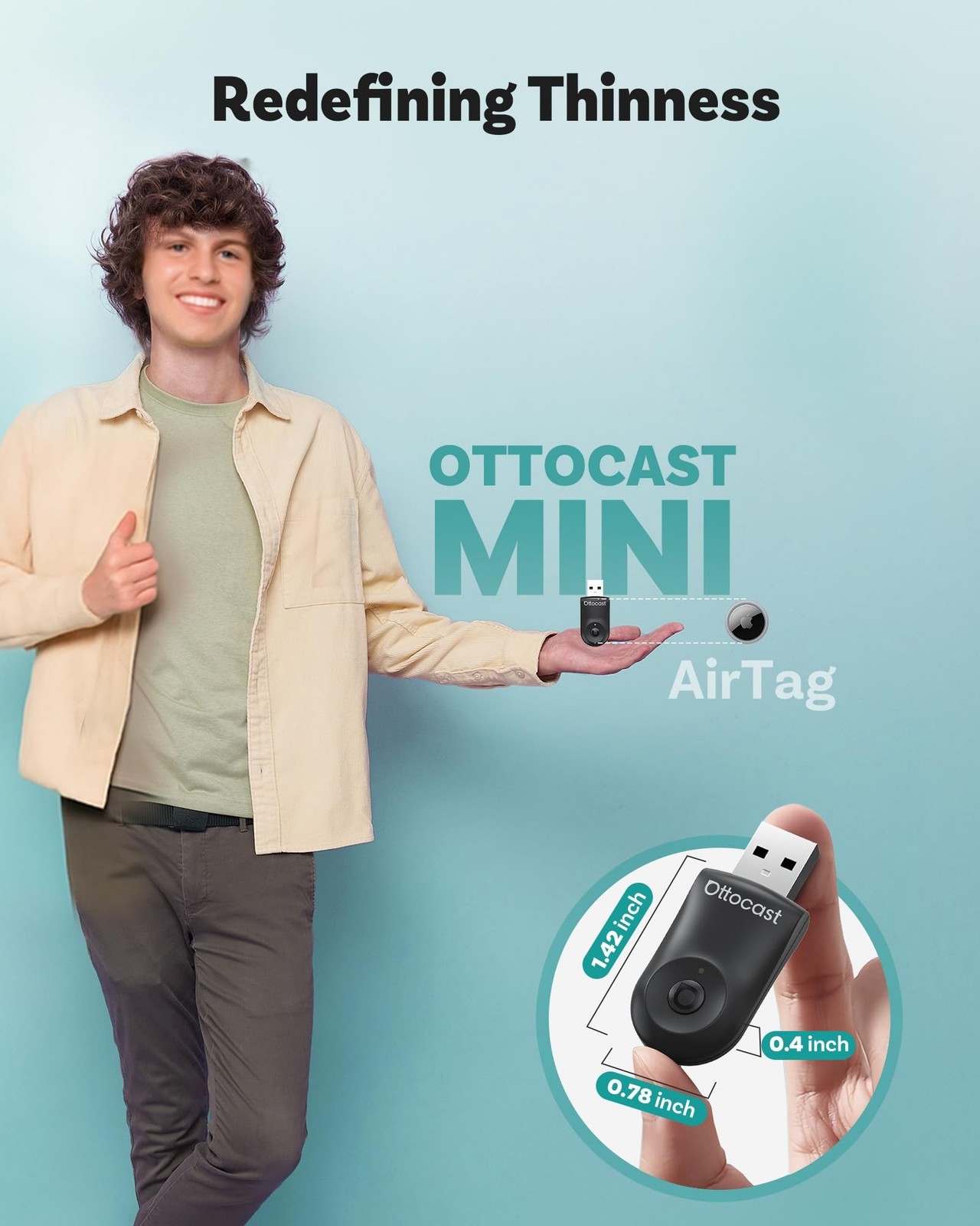 OTTOCAST Mini 2025 2-in-1 Wireless CarPlay/Android Auto Adapter, 5GHz WiFi, A…