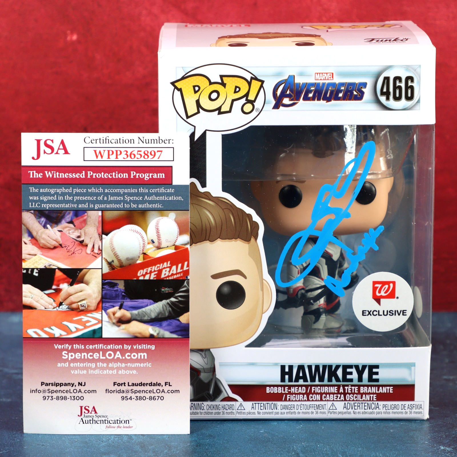 Jeremy Renner Hawkeye Signed Funko 466 Marvel Avengers JSA COA 2019 W/ Protector