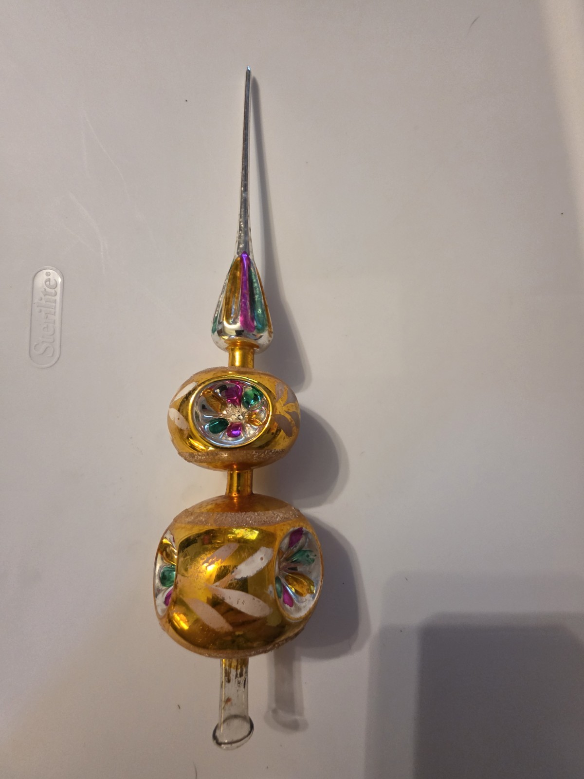 Vintage Handblown Mercury Glass Tree Topper With Box 13″ Tall European made