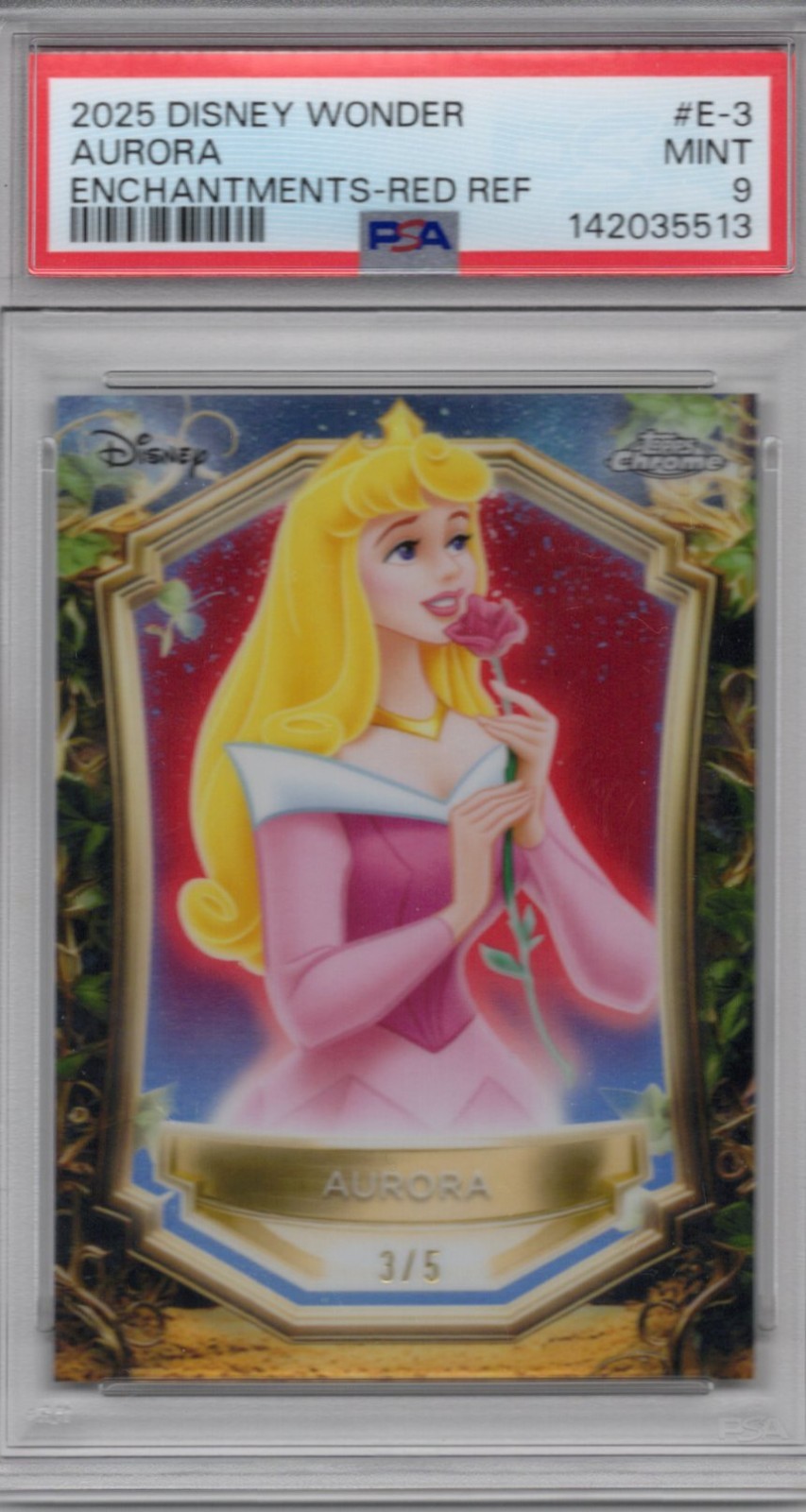 2025 Topps Disney Wonder Aurora Enchantments Red Refractor PSA 9 #/5 Fire Sale!