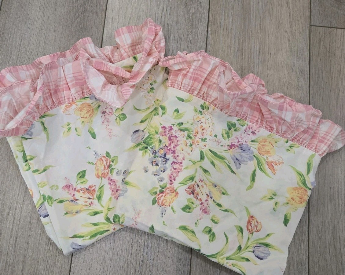 Mario Buatta Revman Spring Garden King Pillowcase (2) Lilac Tulip Gingham Ruffle