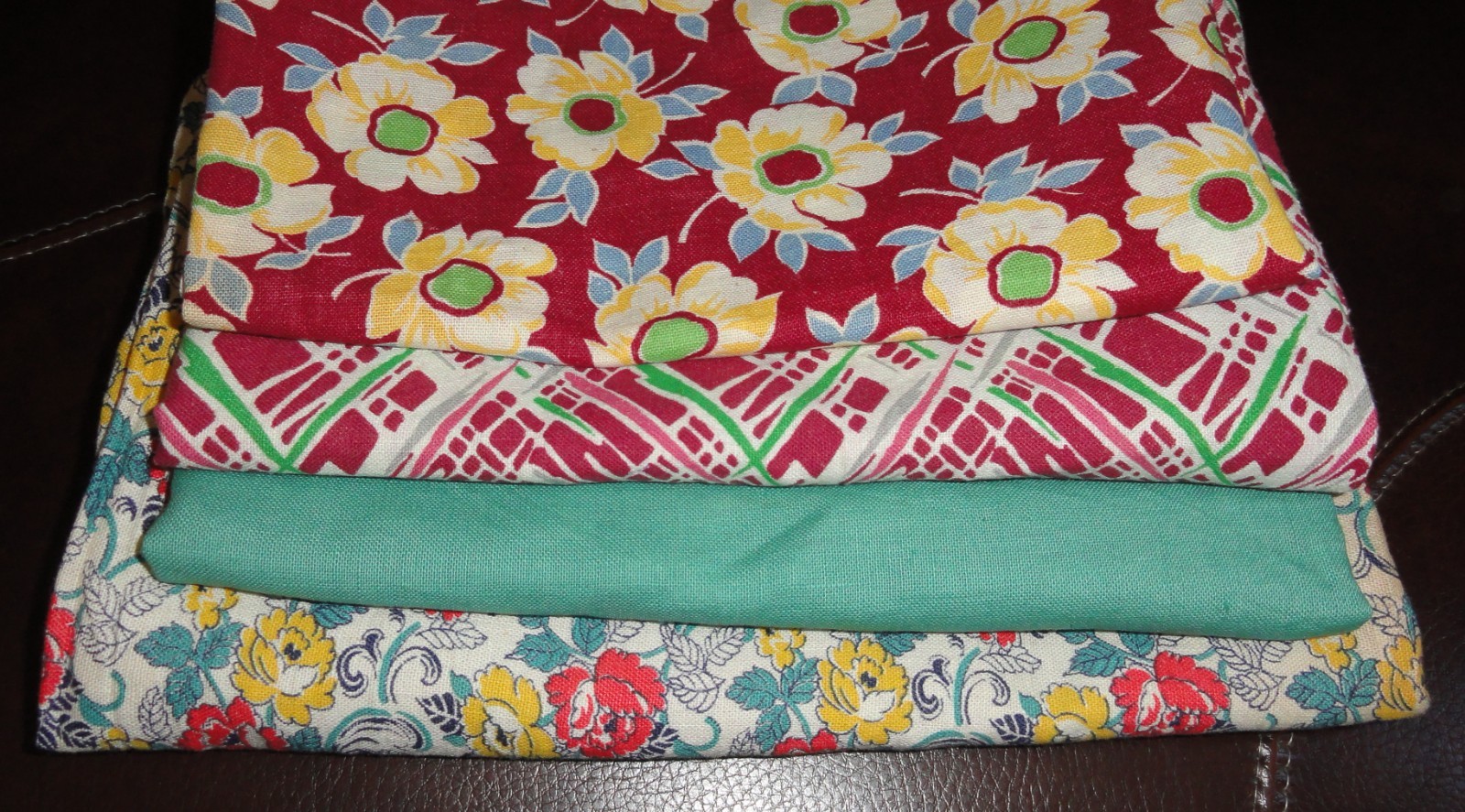 4 Feedsacks Flour Bag Fabric ~ Full Unopen ~ Yellow Teal Maroon Assorted Designs