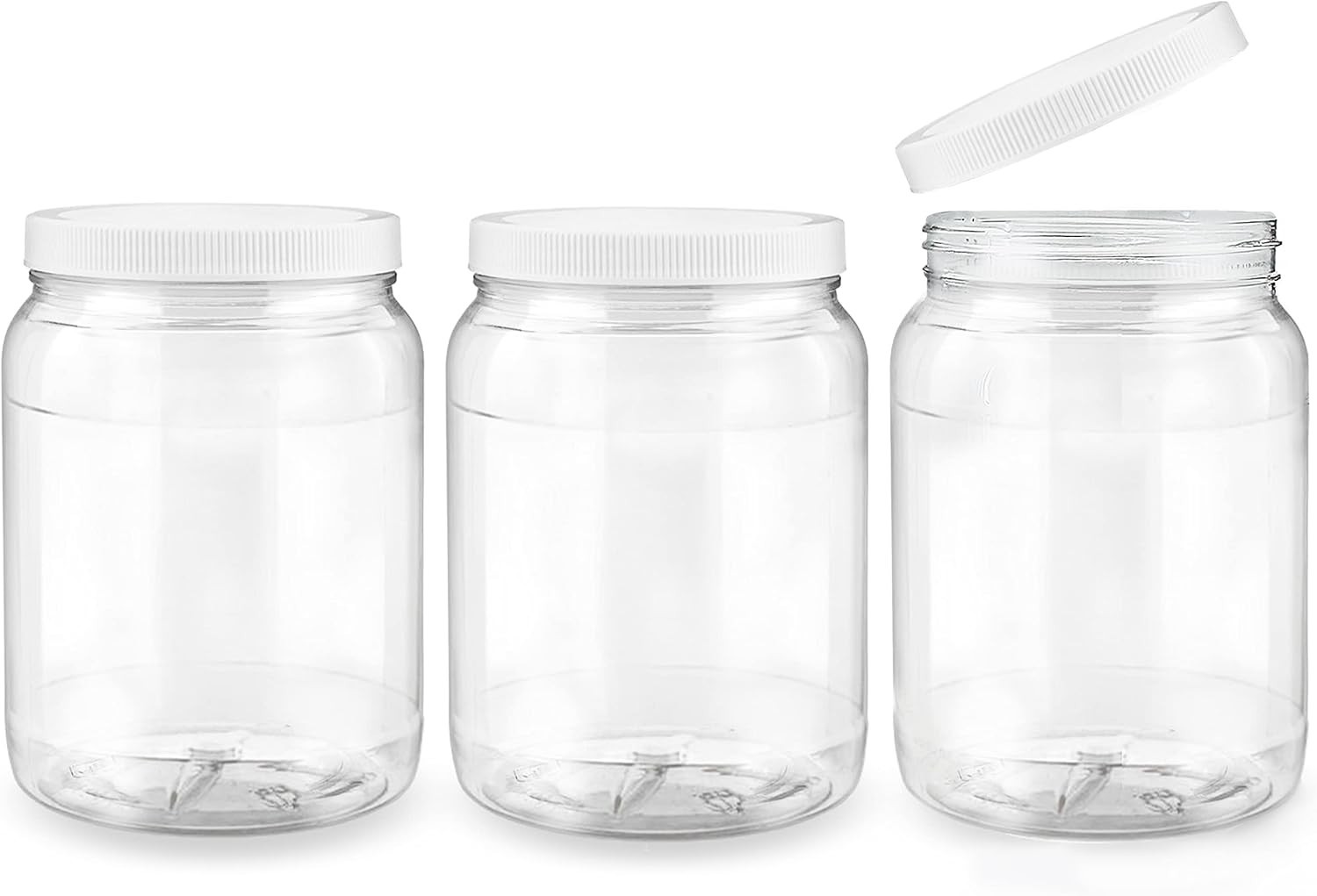1/2 Gallon 64 oz Clear Plastic Jars with Lids, Large Jars, Wide Mouth Storage…