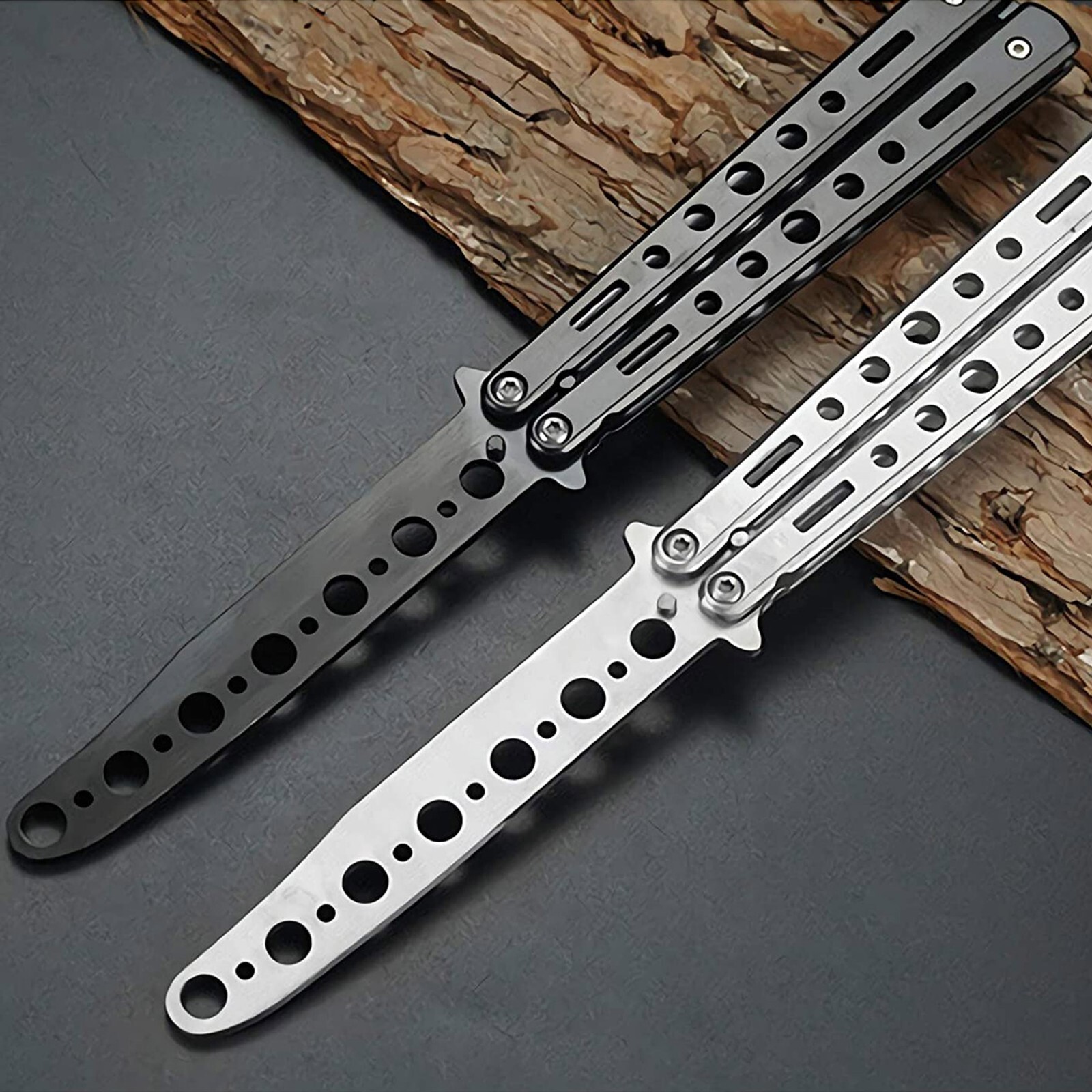 Butterfly Trainer Knife Practice Balisong Dull Training Tool Metal Black Silver