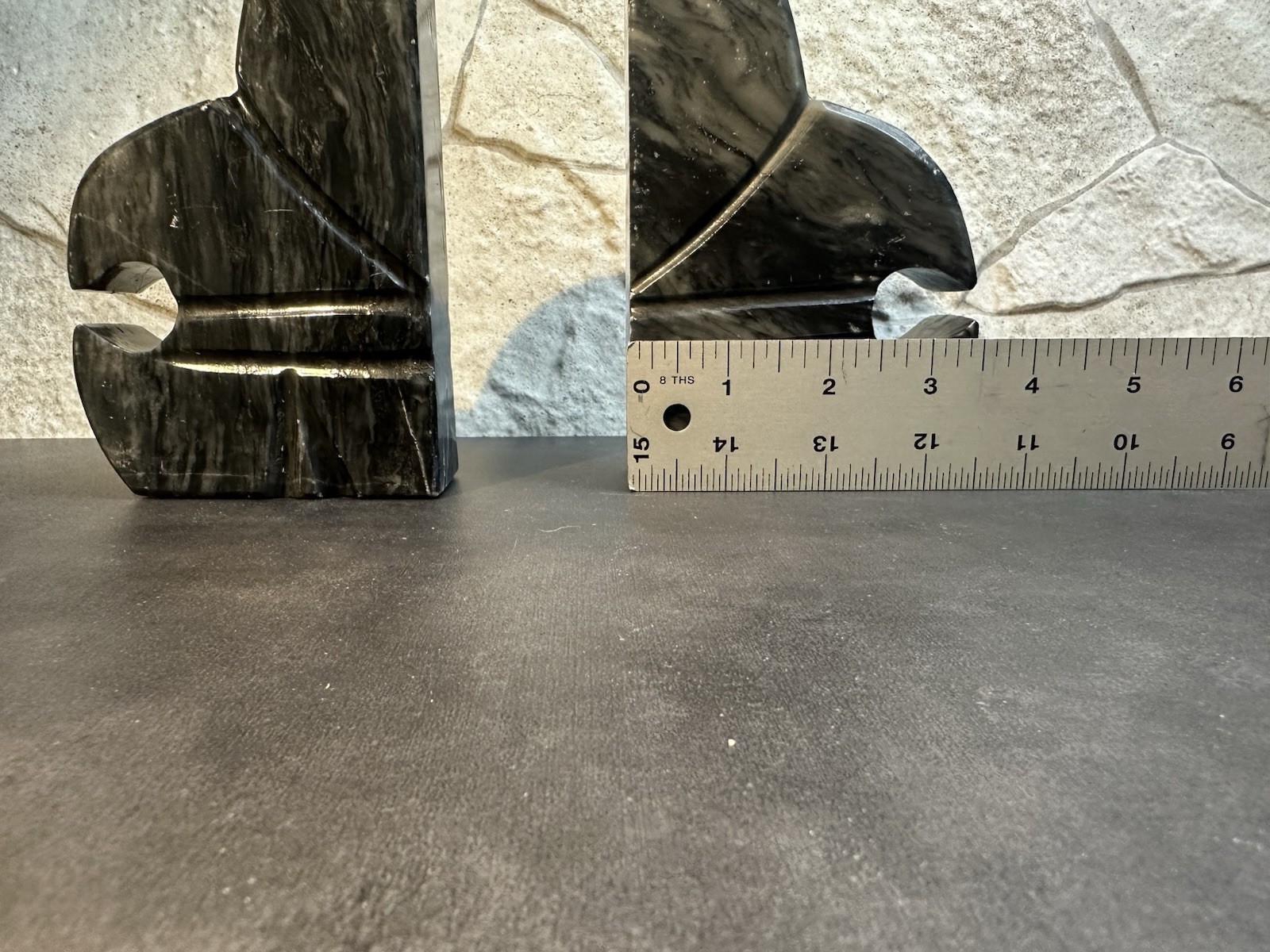 Marble Abstract Black and White Bookends Pair 6″ Asymmetrical Decorative Art