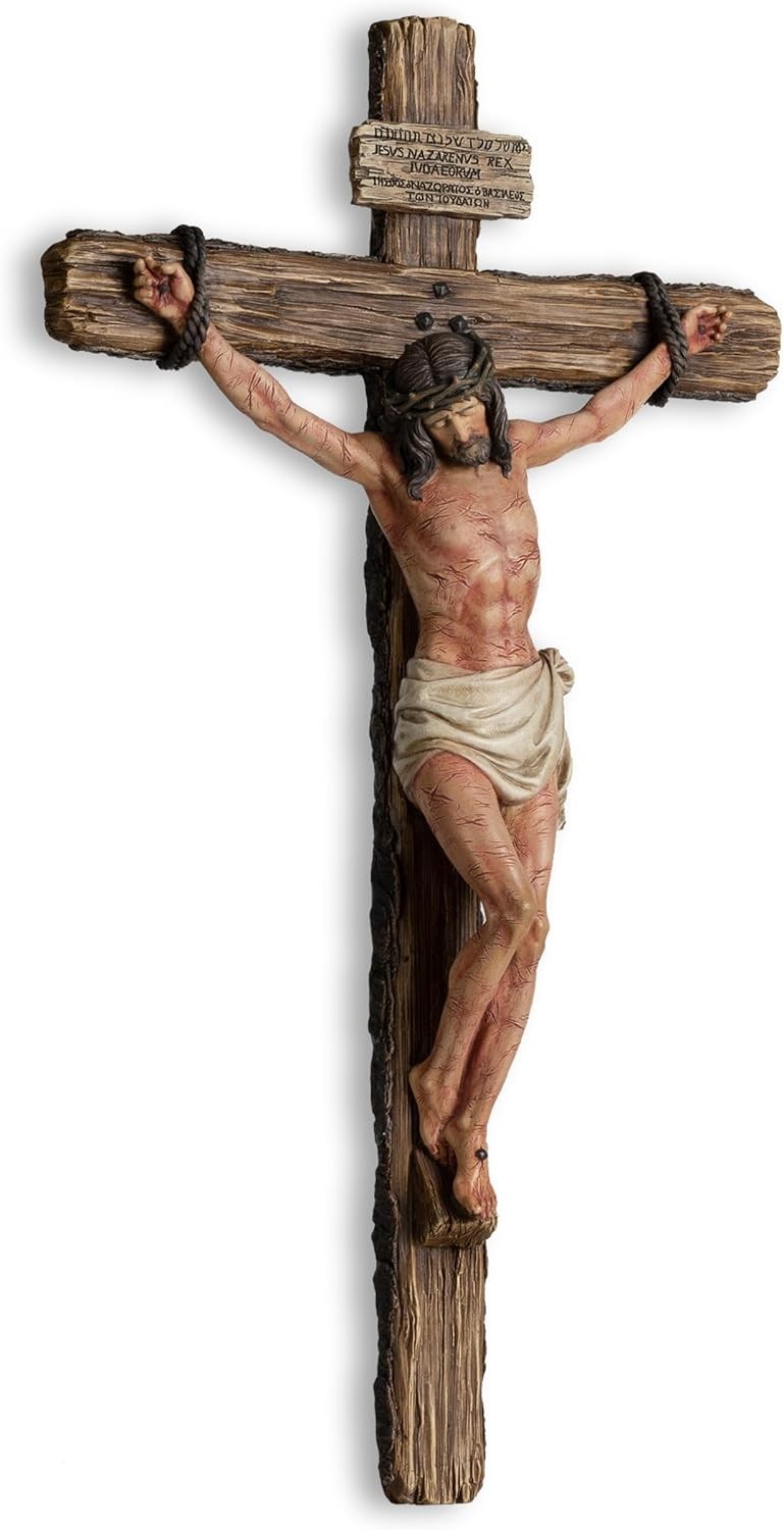 Extra-Large 20.75″ Catholic Crucifix Wall Cross – Hand-Painted Realism