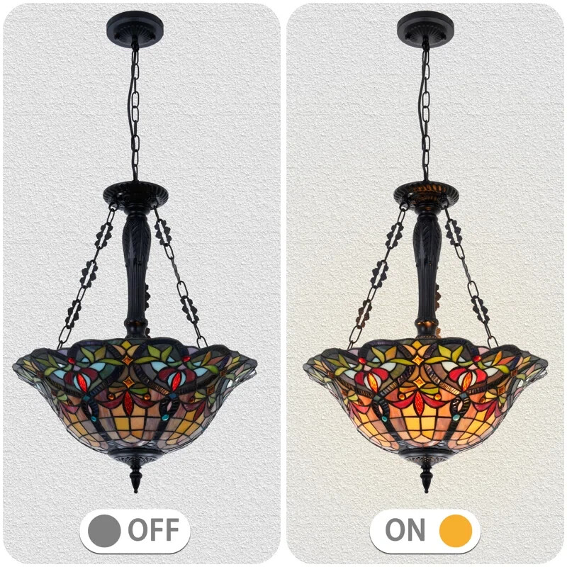 3-Light Tiffany Geometric Chandelier Semi Flush Mount Stained Glass Pendant Lamp