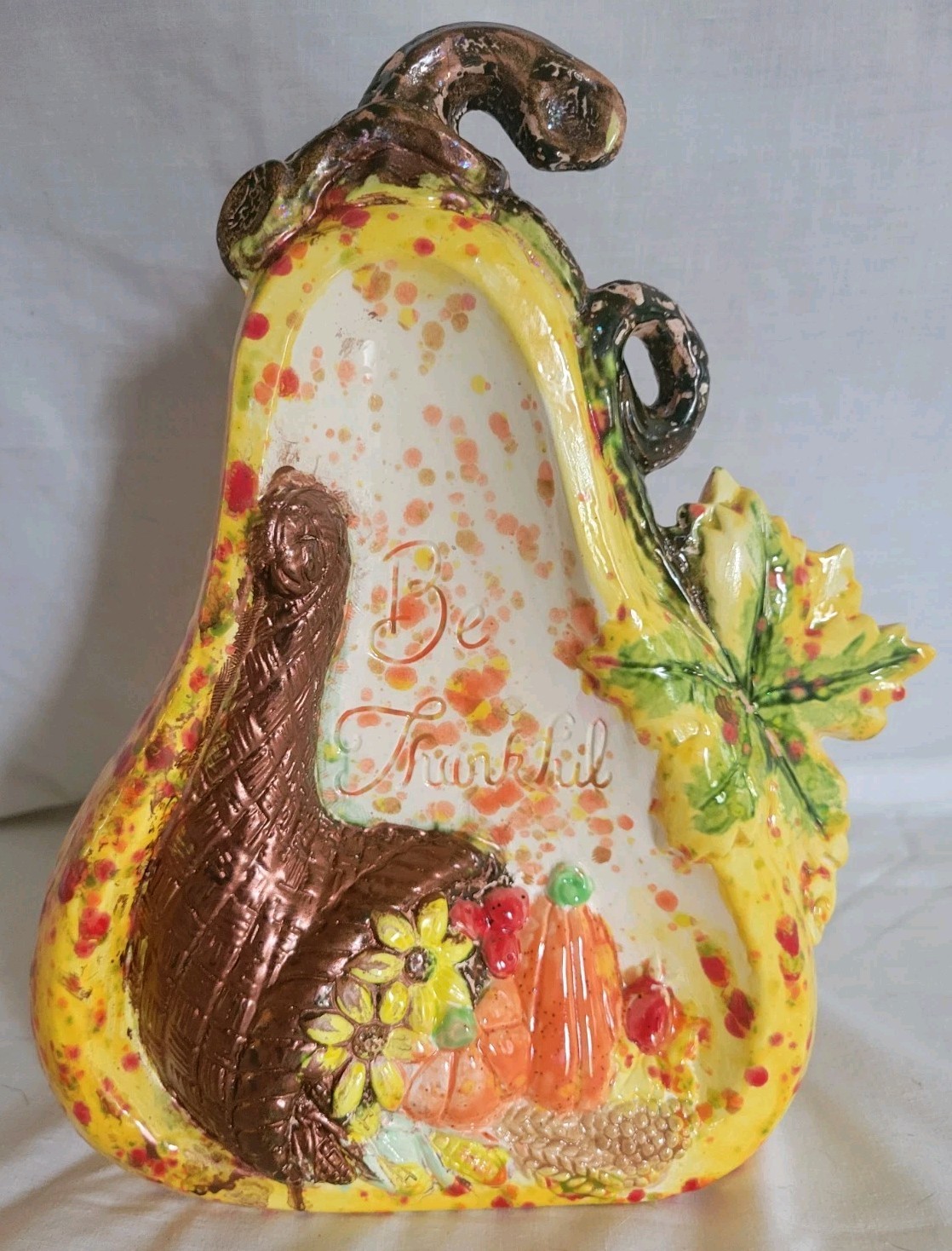 Vtg 70’s Ceramic Hand Painted Gourd Fall Table Home Decor Thanksgiving