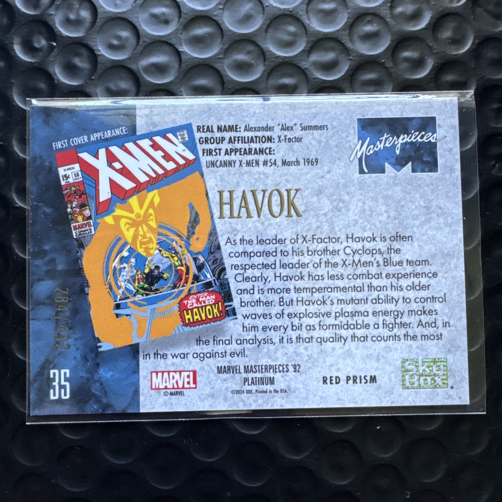 2024 Upper Deck Marvel Masterpieces ’92 Red Prism /492 Havok #35