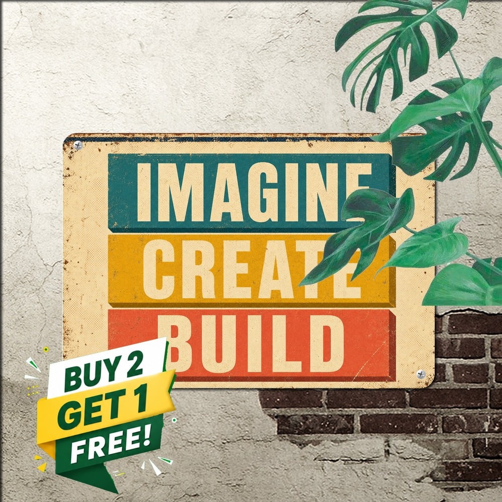 Imagine Create Build Play Kid Bathroom Playroom Rules Metal Tin Sign Plaque