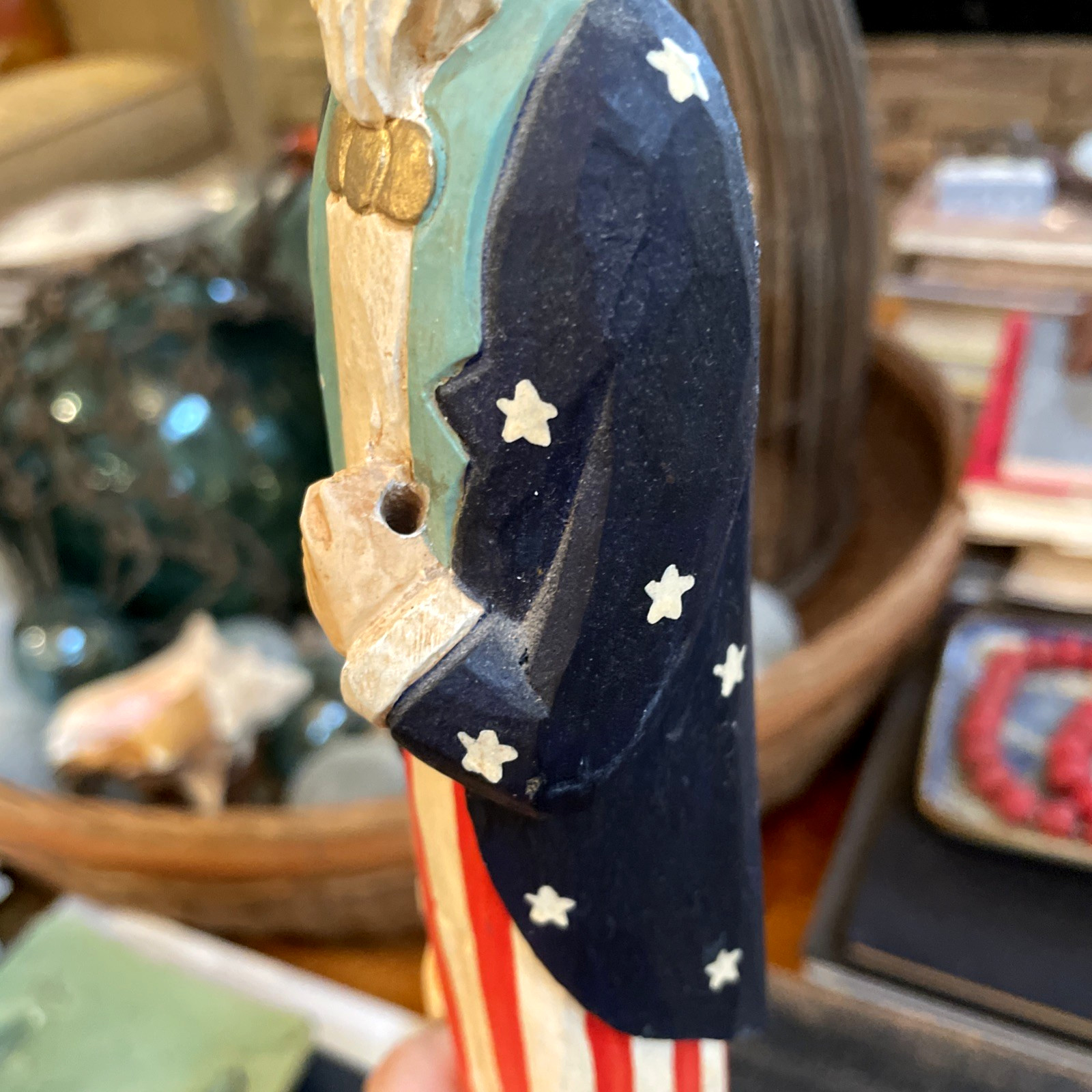 James Haddon Uncle Sam Hand Carved Wood Figure Liberty Flag Folk Art Americana