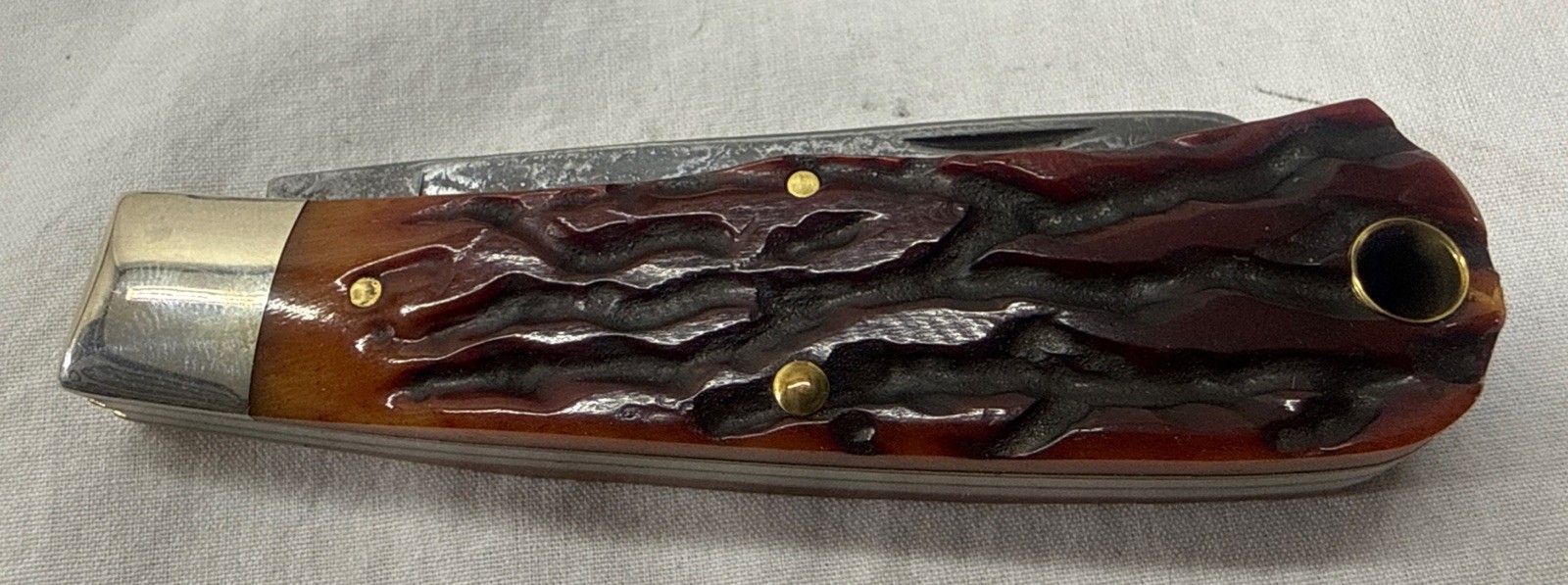 Remington Damascus Sterling Baby Bullet R1173D Damascus bone stag mint USA knife