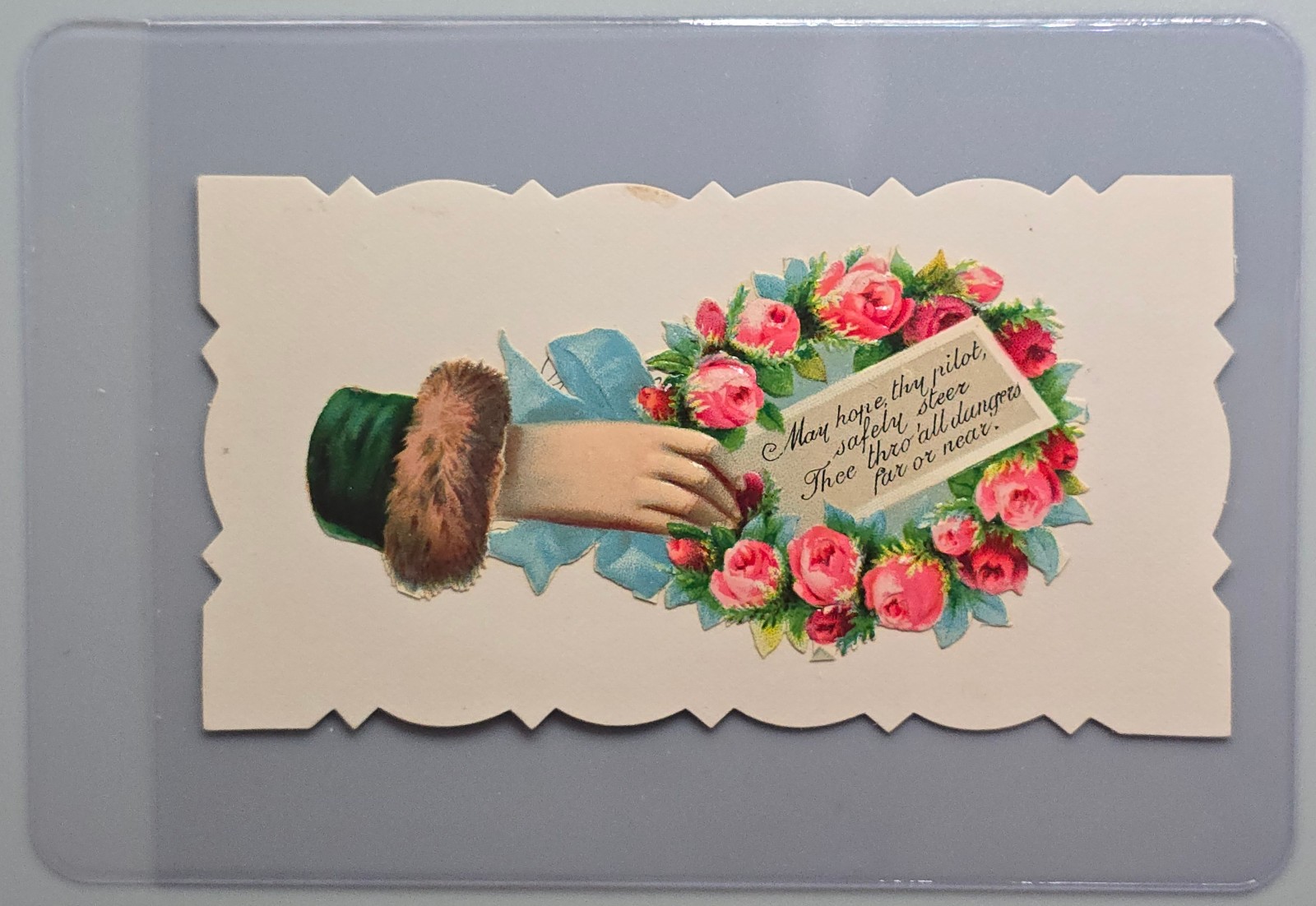 Victorian Die Cut Calling Card Roses Sailor Verse Hand Antique