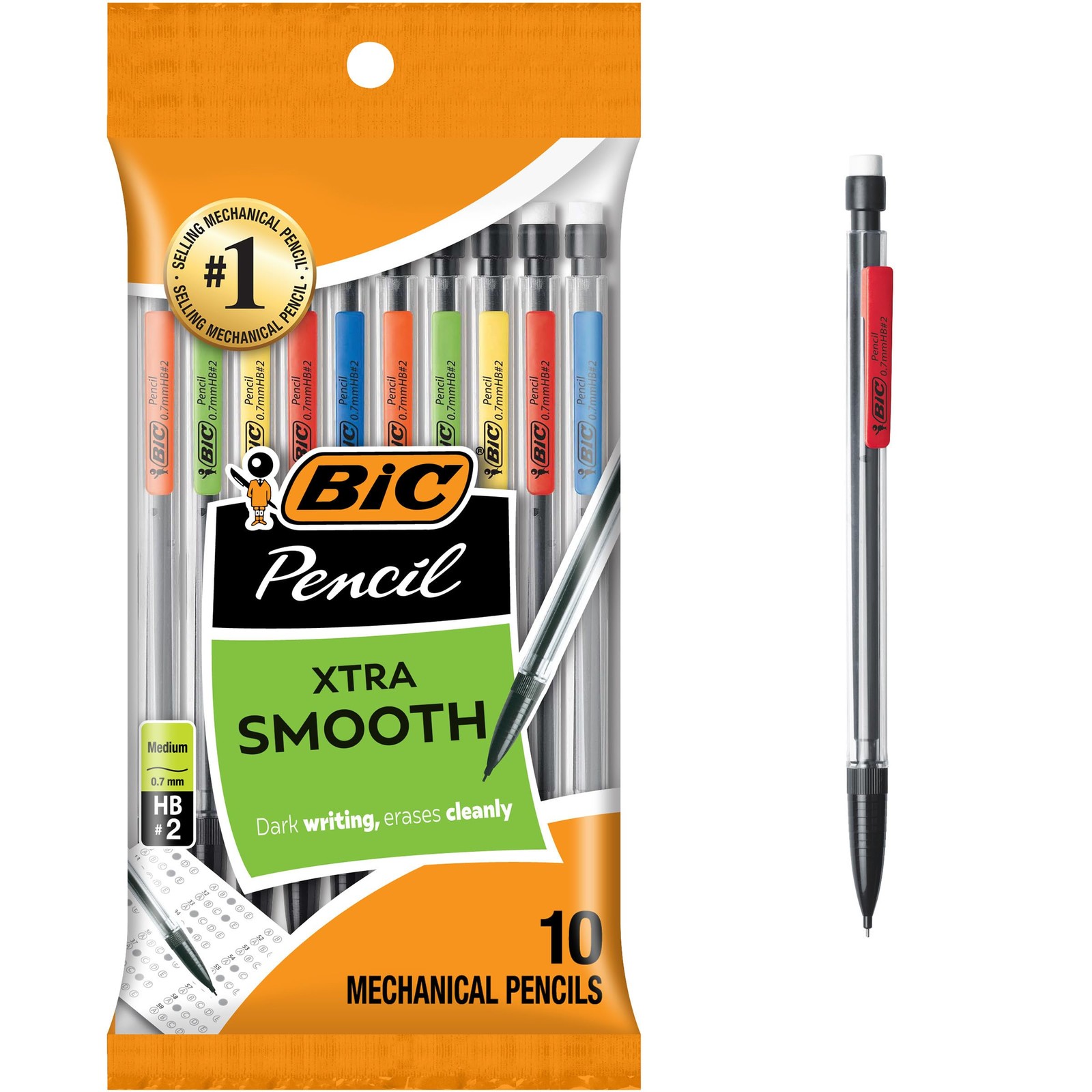 Xtra-Smooth Mechanical Pencils with Erasers, Medium Point (0.7mm), 10-Count Pack