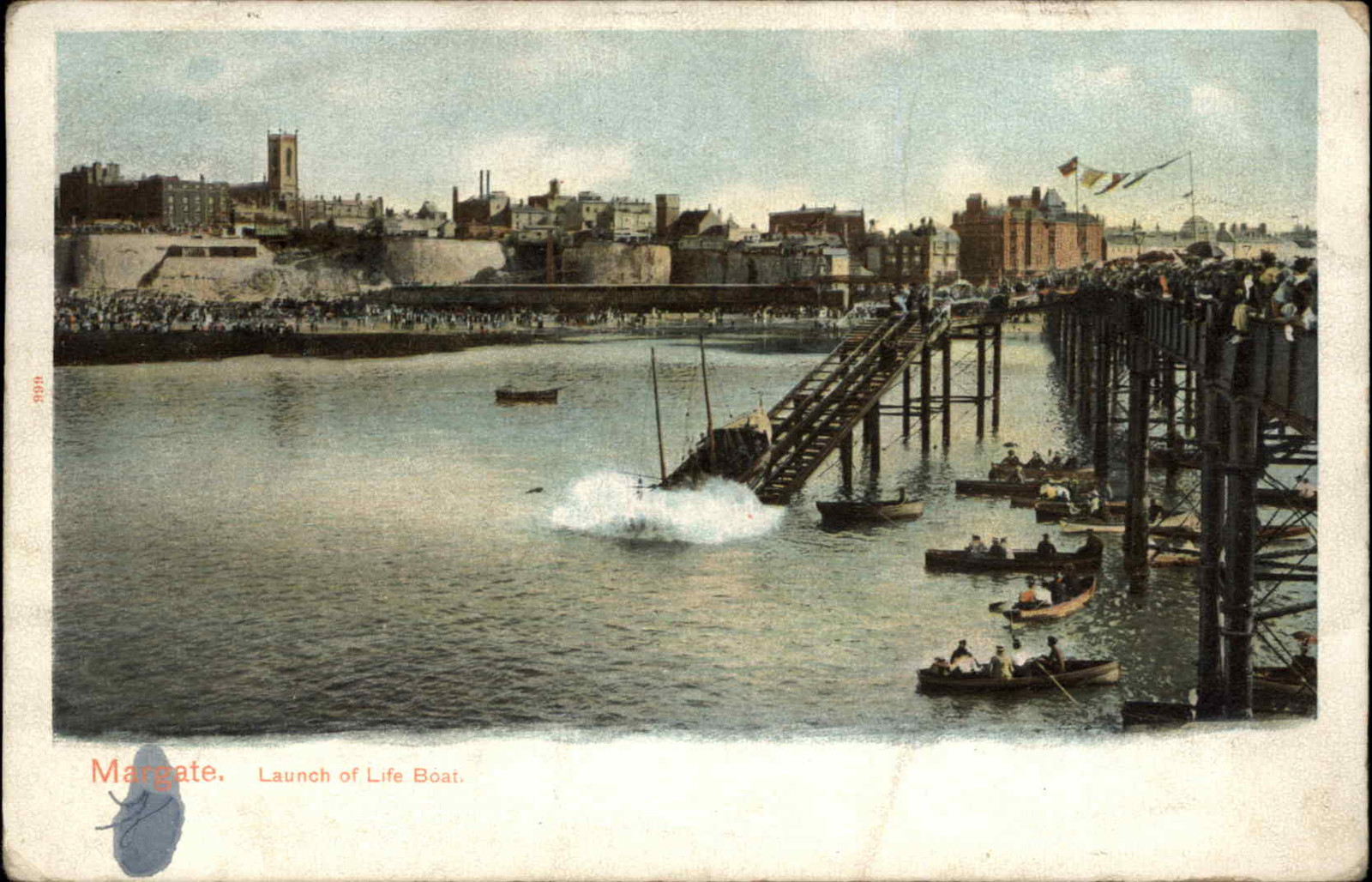Margate Kent Launch of Life Boat into Harbour 1900s-20s Vintage Postcard