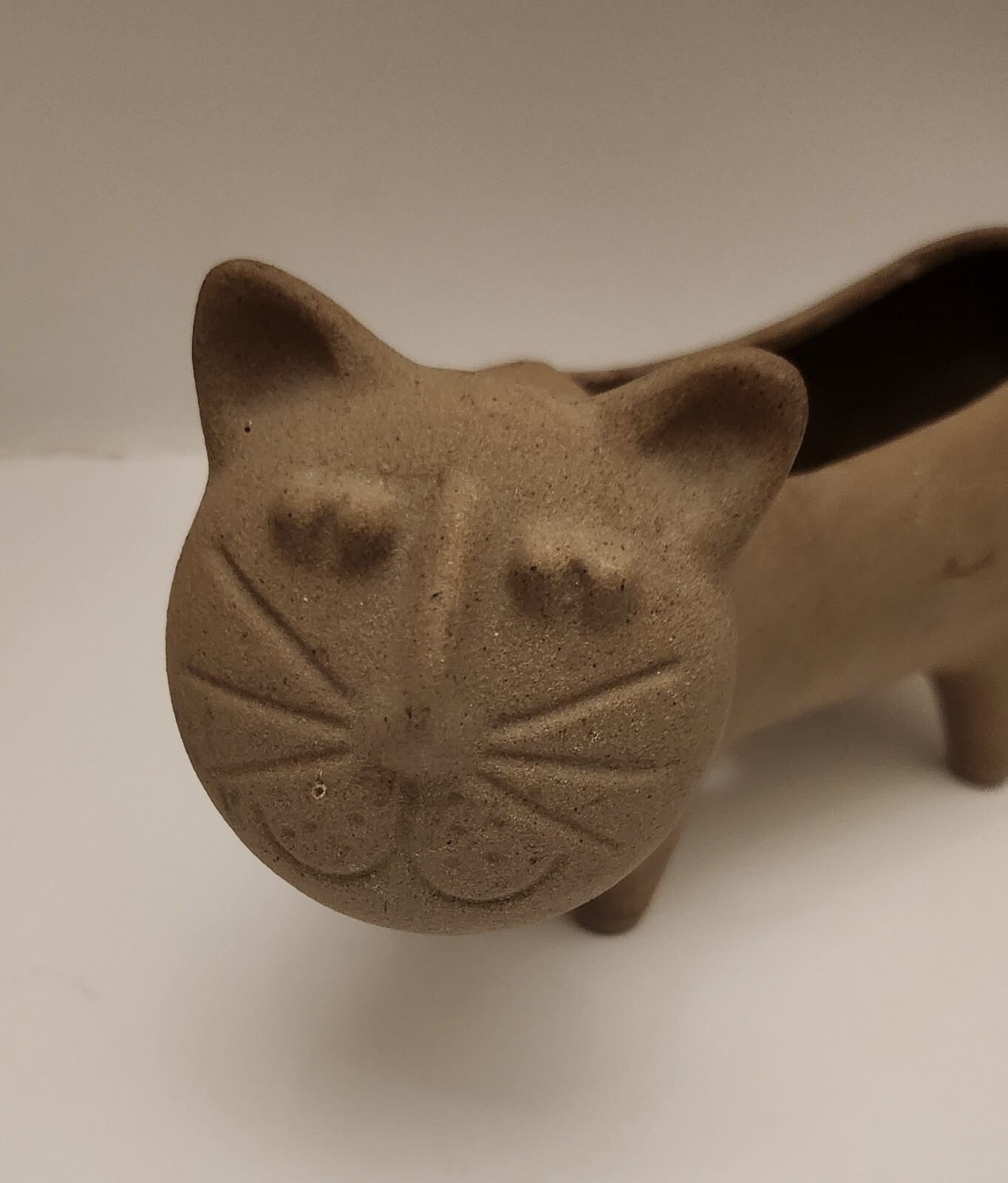 Vtg David Stewart Artistic Unglazed Feline Lion Cat Planter 10.25″L x 4″ H