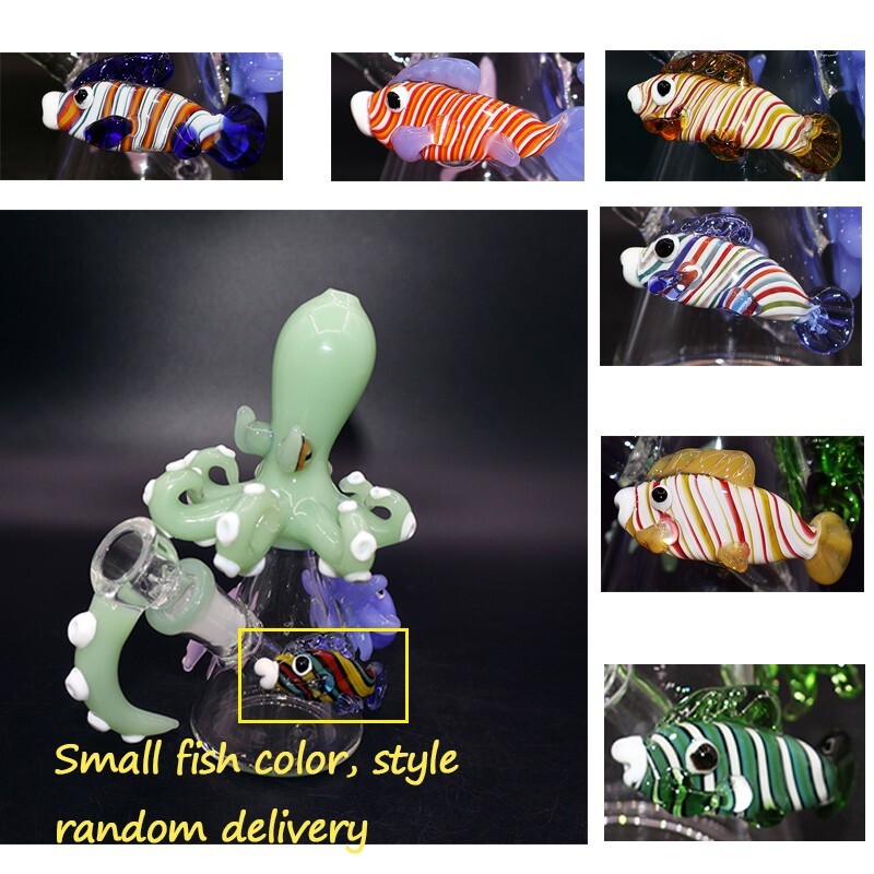 5.7″ Green Octopus Smoking Water Pipe Handmade Glass Bong Bubbler with 14mm Bowl