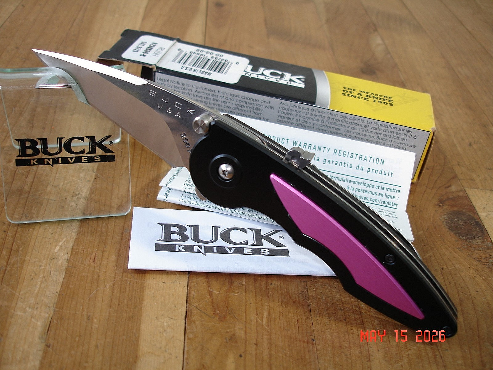 NIB 2009 BUCK KNIFE 290 RUSH ASSISTED ASAP 420HC BLADE BLACK HANDLE PINK INSERT