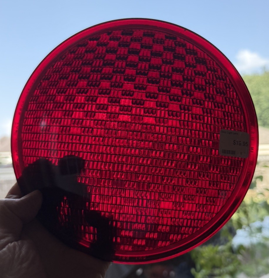 ECONOLITE RED 8-3/8″ GLASS CONVEX TRAFFIC LIGHT LENS TL4655E KOPP GLASS CO.