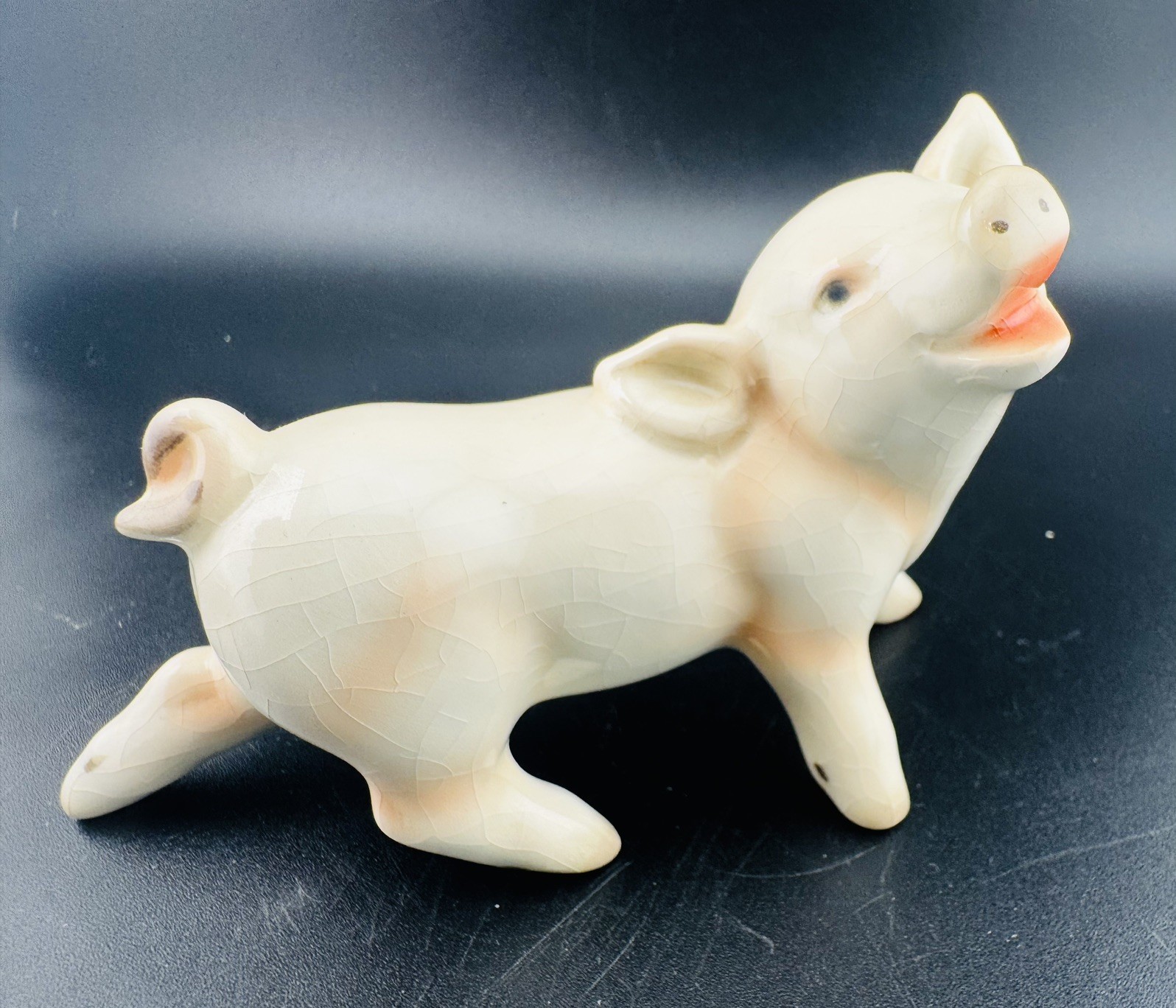 Vintage Goebel W. Germany Pig Figurine – Crackle Glaze – Porcelain – 1950s–1980s